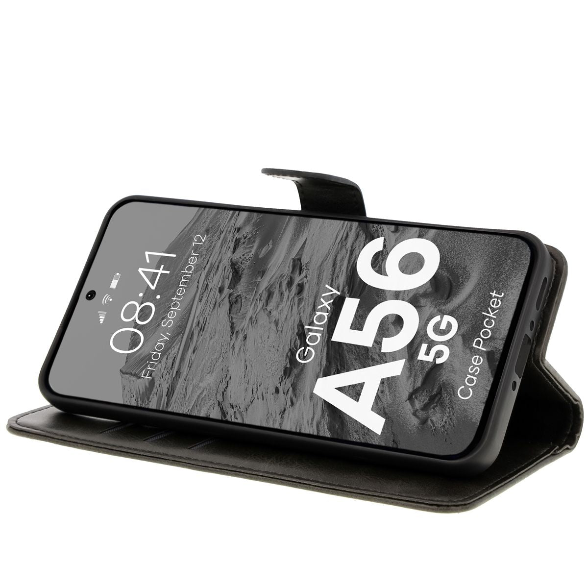 Handyhülle mit Klappe für Galaxy A56 5G, Bizon Case Pocket, Schwarz