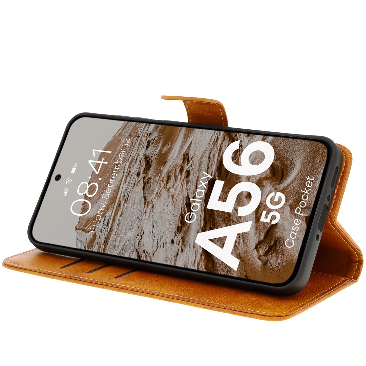 Handyhülle mit Klappe für Galaxy A56 5G, Bizon Case Pocket, Braun