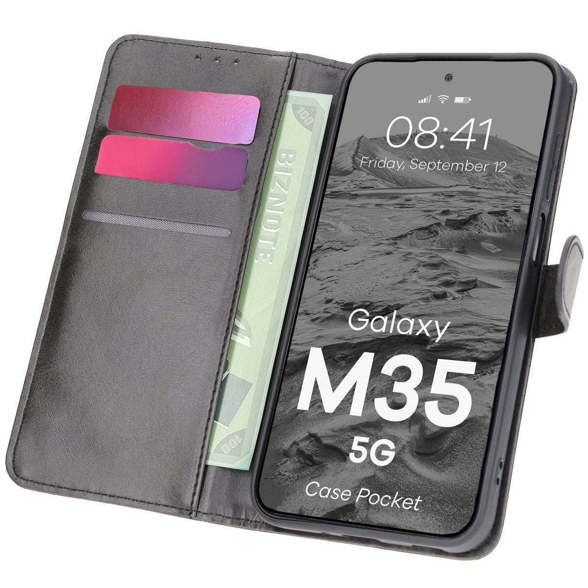 Handyhülle mit Klappe für Galaxy M35 5G, Bizon Case Pocket, Schwarz