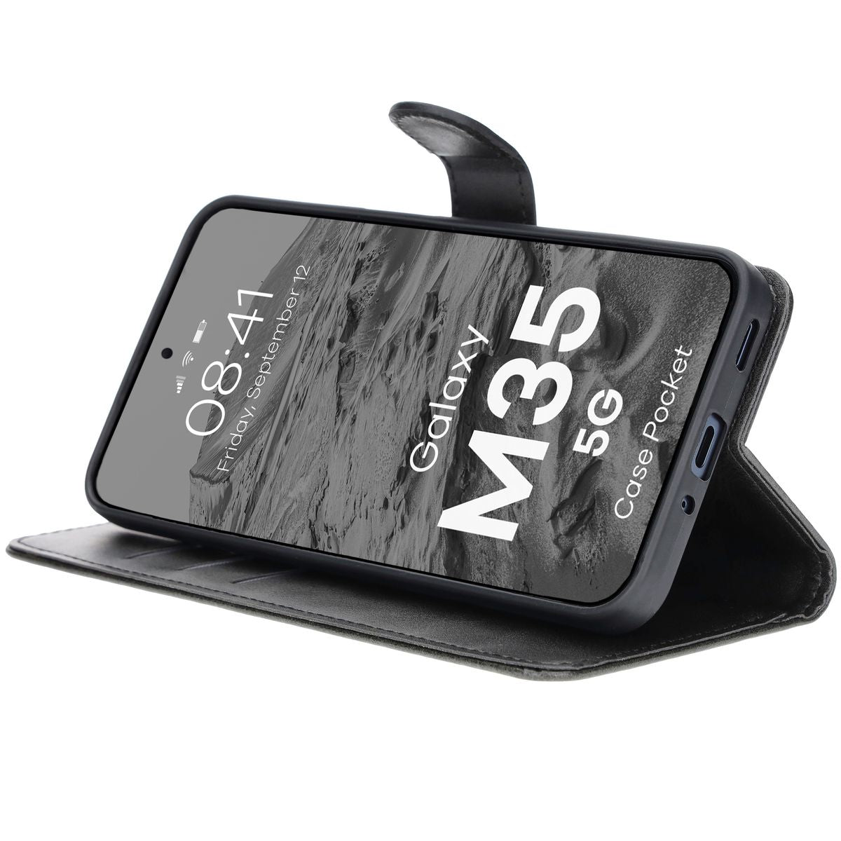 Handyhülle mit Klappe für Galaxy M35 5G, Bizon Case Pocket, Schwarz