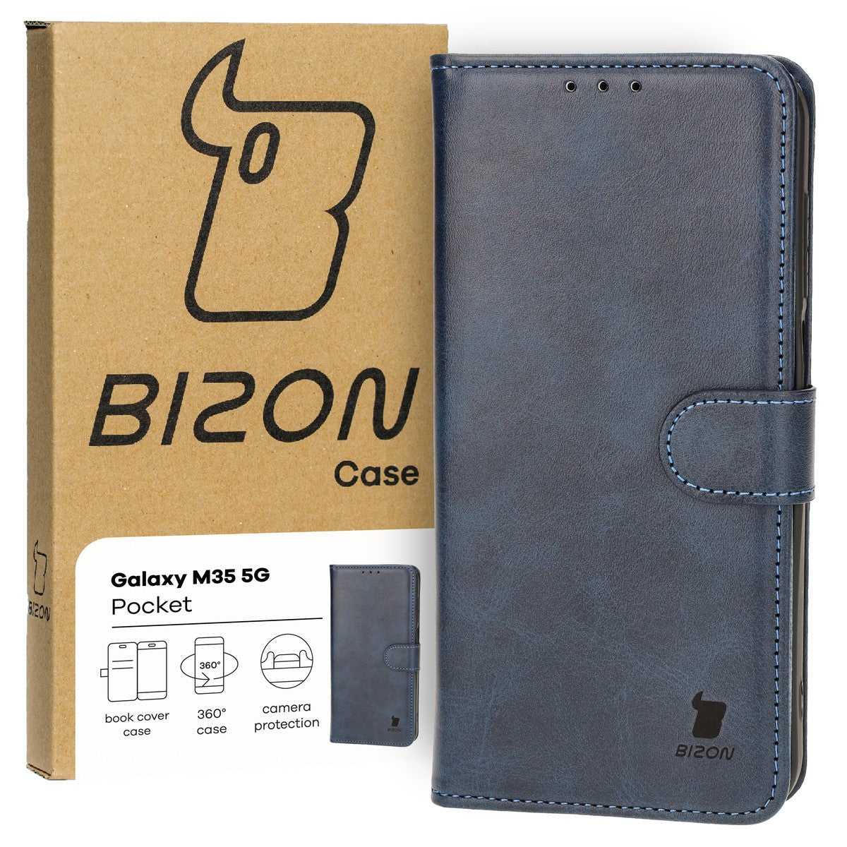 Handyhülle mit Klappe für Galaxy M35 5G, Bizon Case Pocket, Dunkelblau