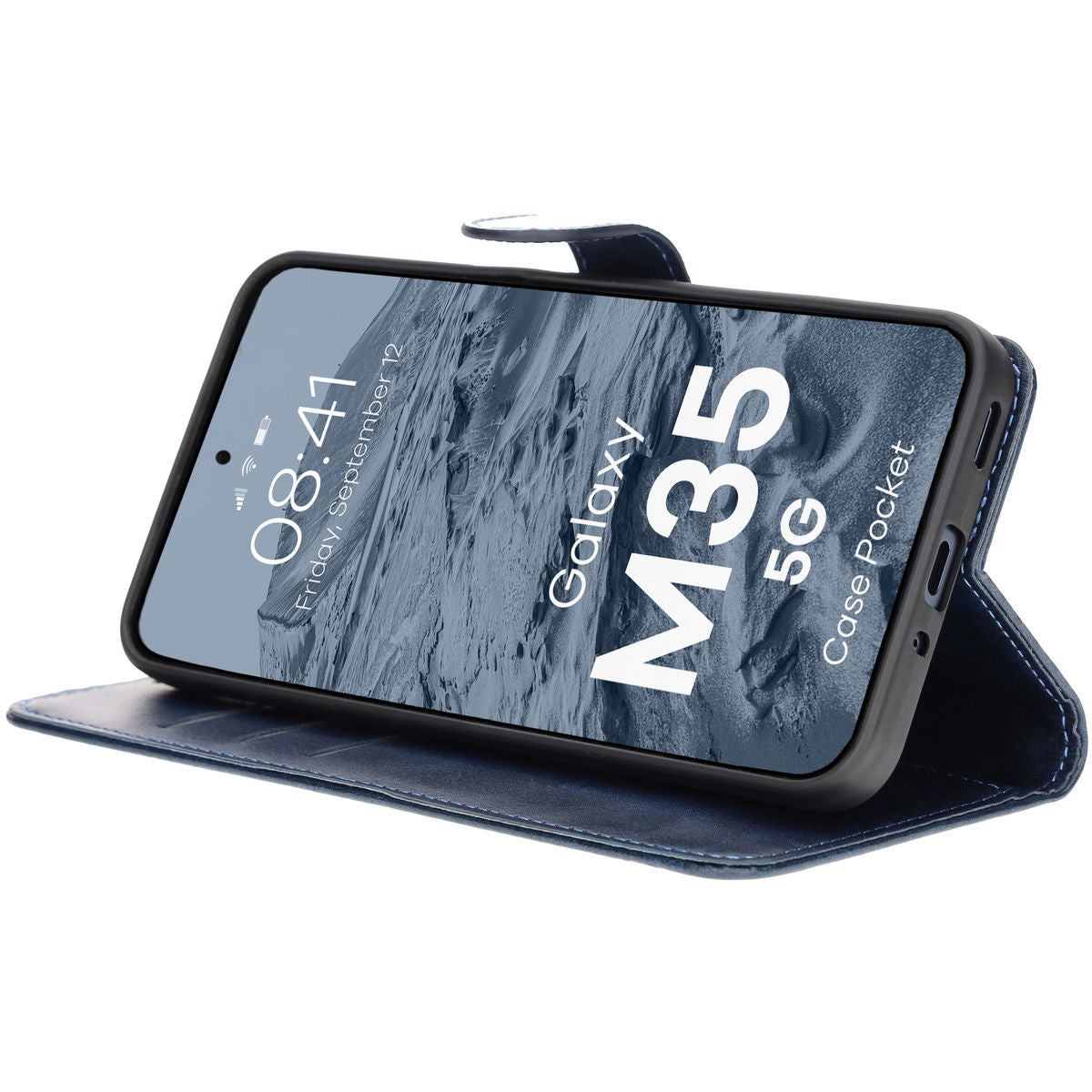 Handyhülle mit Klappe für Galaxy M35 5G, Bizon Case Pocket, Dunkelblau