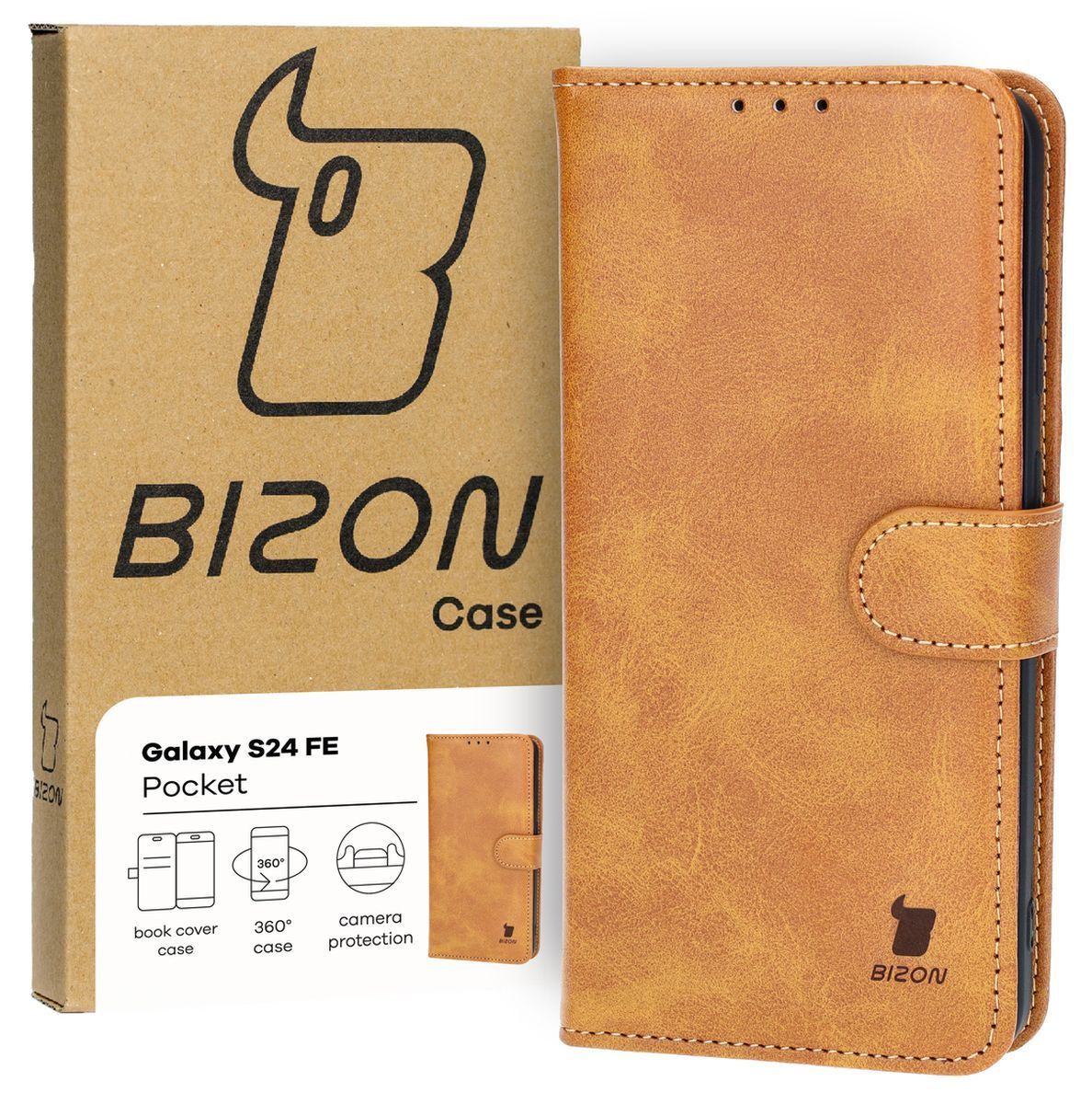 Handyhülle mit Klappe für Galaxy S24 FE, Bizon Case Pocket, Braun