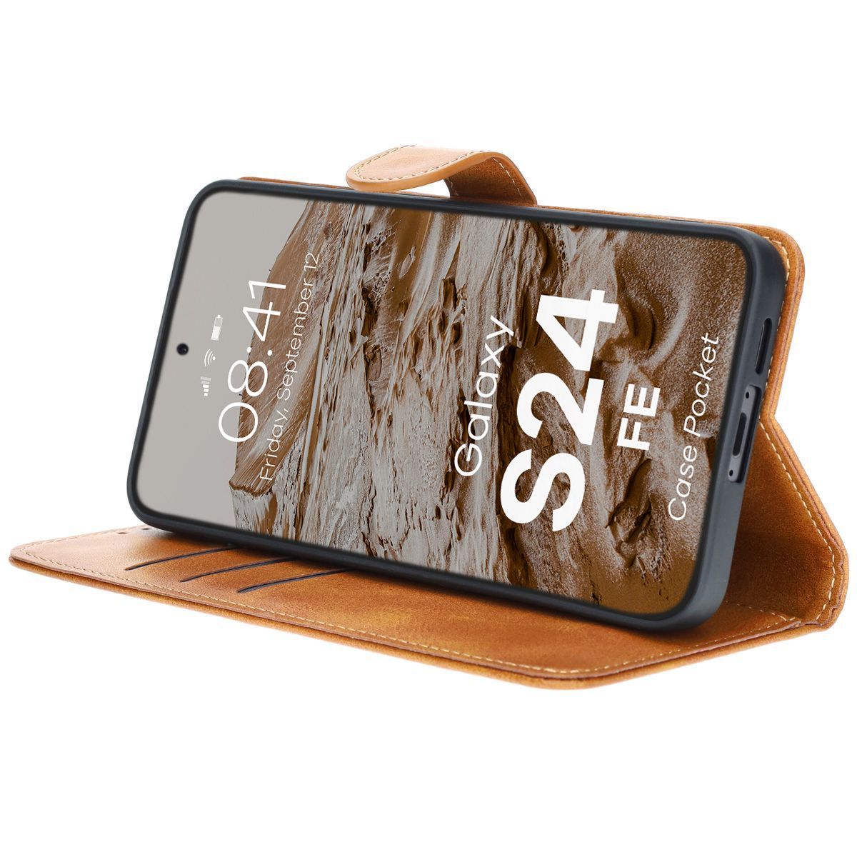 Handyhülle mit Klappe für Galaxy S24 FE, Bizon Case Pocket, Braun