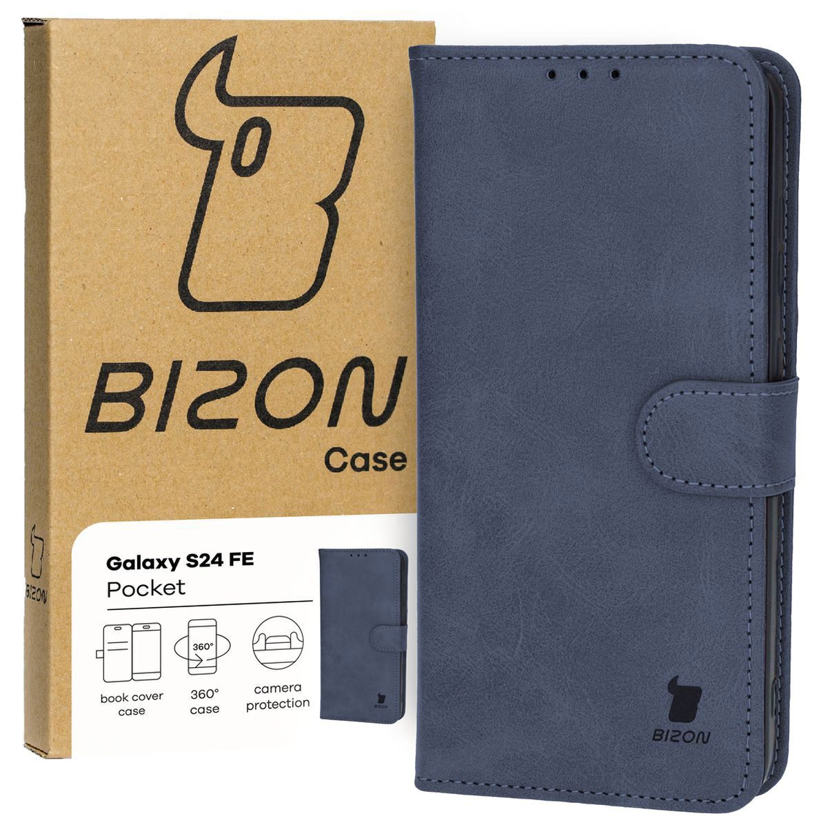 Handyhülle mit Klappe für Galaxy S24 FE, Bizon Case Pocket, Dunkelblau