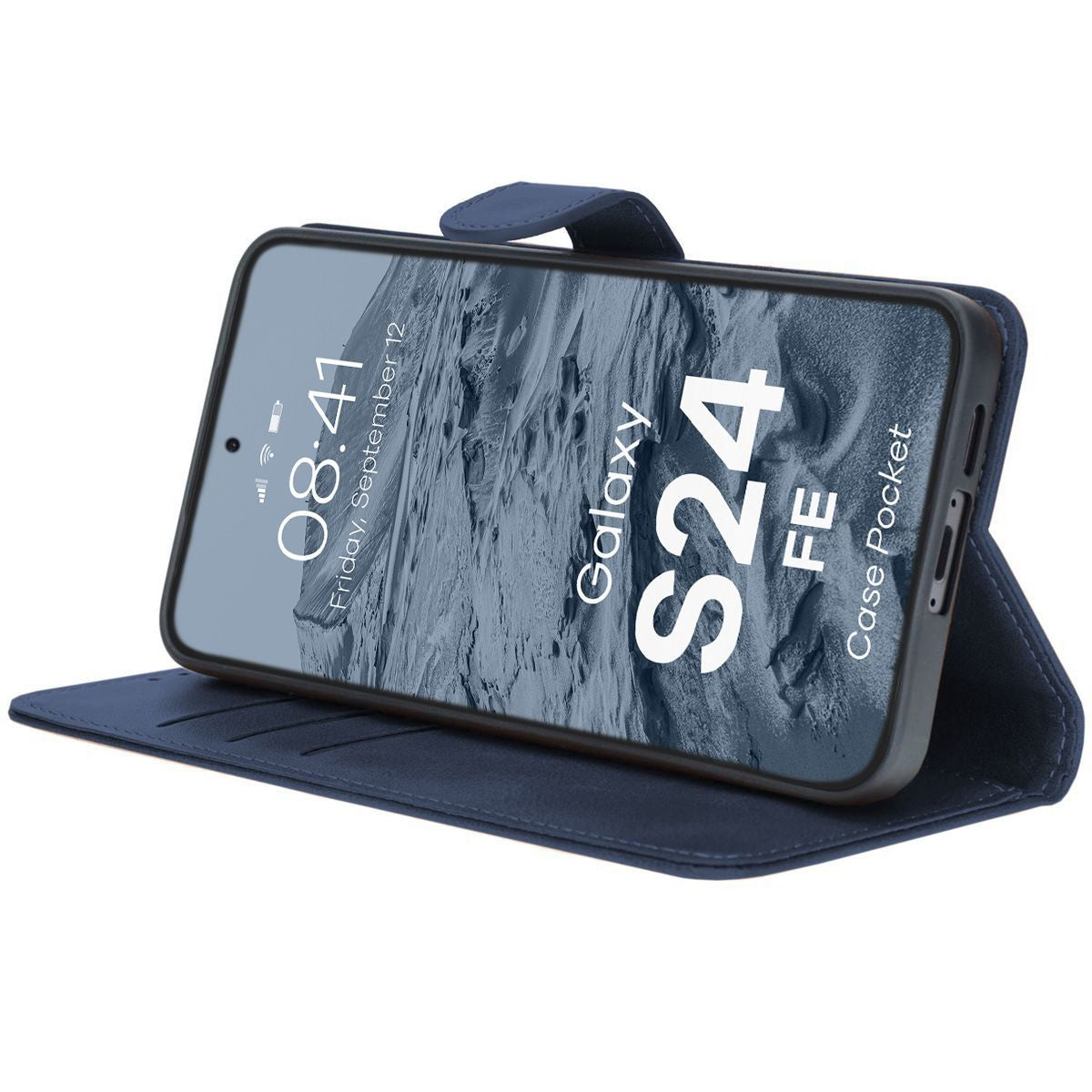 Handyhülle mit Klappe für Galaxy S24 FE, Bizon Case Pocket, Dunkelblau