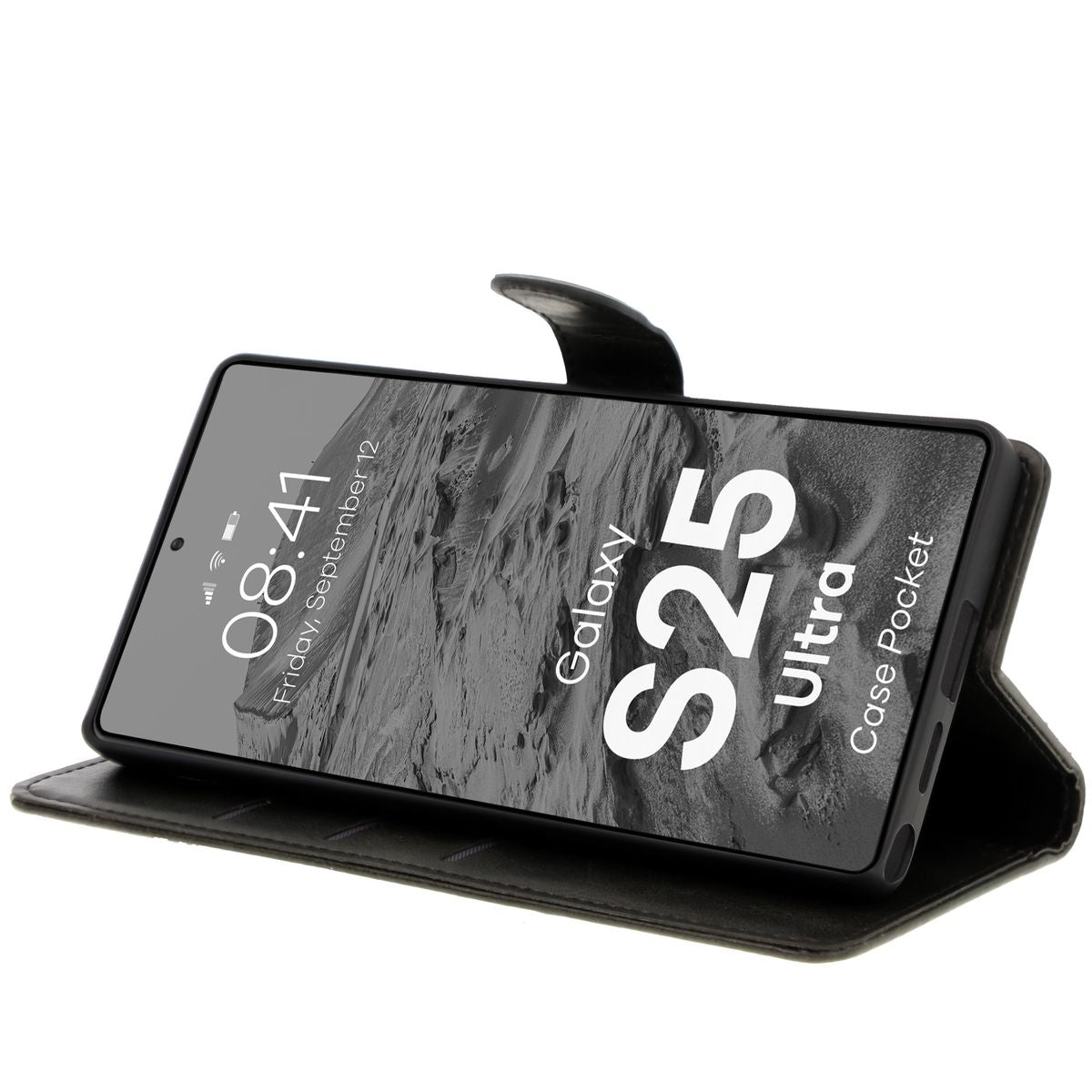 Handyhülle mit Klappe für Galaxy S25 Ultra, Bizon Case Pocket, Schwarz