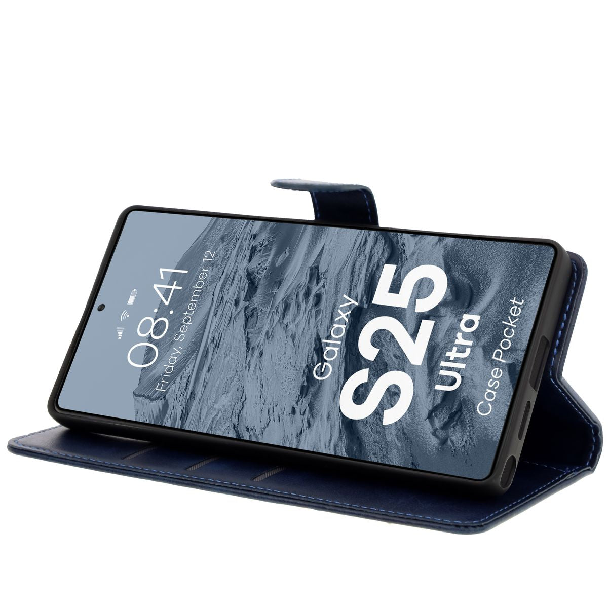 Handyhülle mit Klappe für Galaxy S25 Ultra, Bizon Case Pocket, Dunkelblau