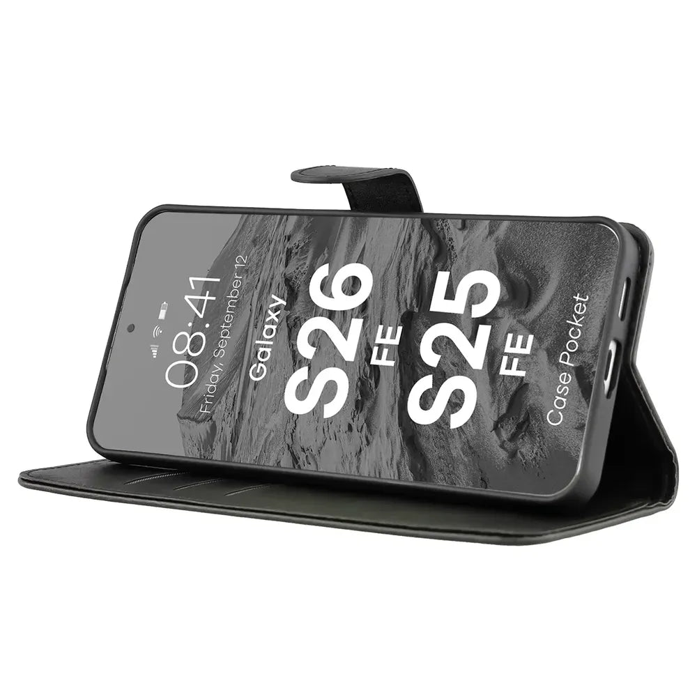 Handyhülle mit Klappe für Galaxy S26 FE / S25 FE, Bizon Case Pocket, Schwarz (5/6)
