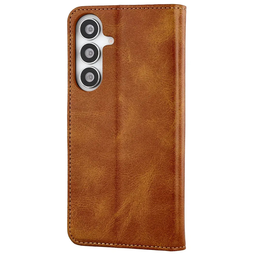 Handyhülle mit Klappe für Galaxy S26 FE / S25 FE, Bizon Case Pocket, Braun (4/6)