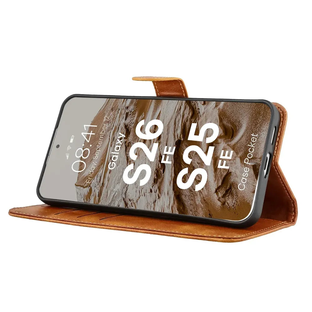 Handyhülle mit Klappe für Galaxy S26 FE / S25 FE, Bizon Case Pocket, Braun (5/6)