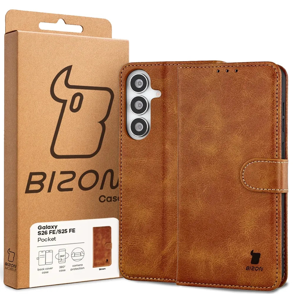 Handyhülle mit Klappe für Galaxy S26 FE / S25 FE, Bizon Case Pocket, Braun (6/6)
