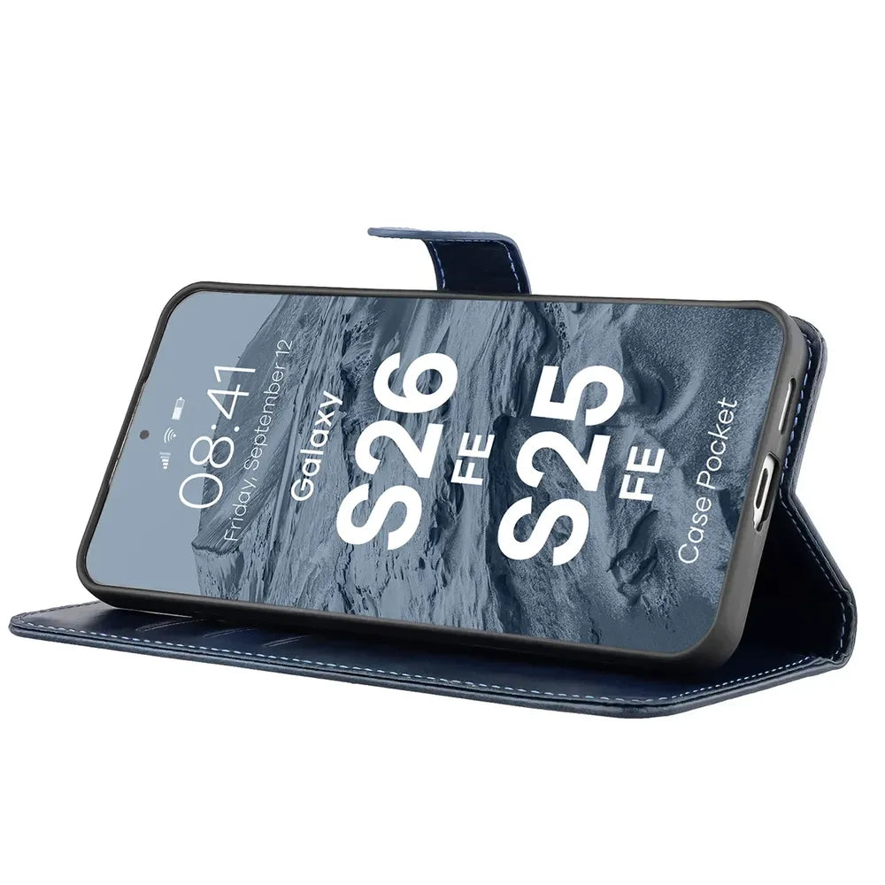 Handyhülle mit Klappe für Galaxy S26 FE / S25 FE, Bizon Case Pocket, Dunkelblau (5/6)