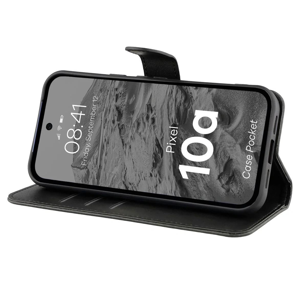 Handyhülle mit Klappe für Google Pixel 10a, Bizon Case Pocket, Schwarz
