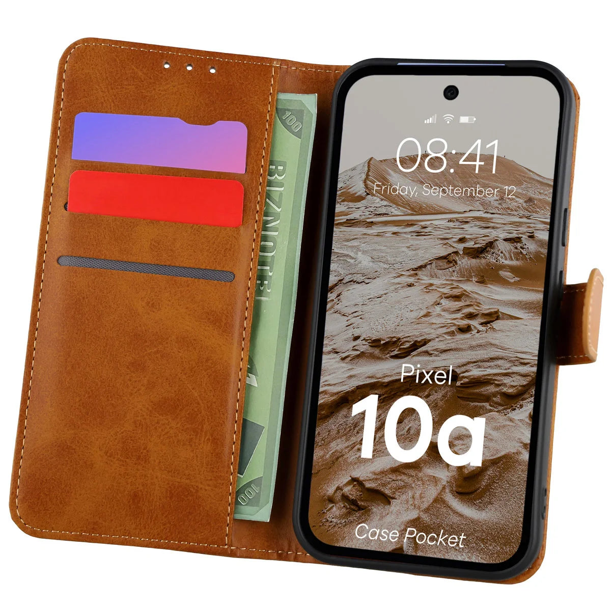 Handyhülle mit Klappe für Google Pixel 10a, Bizon Case Pocket, Braun