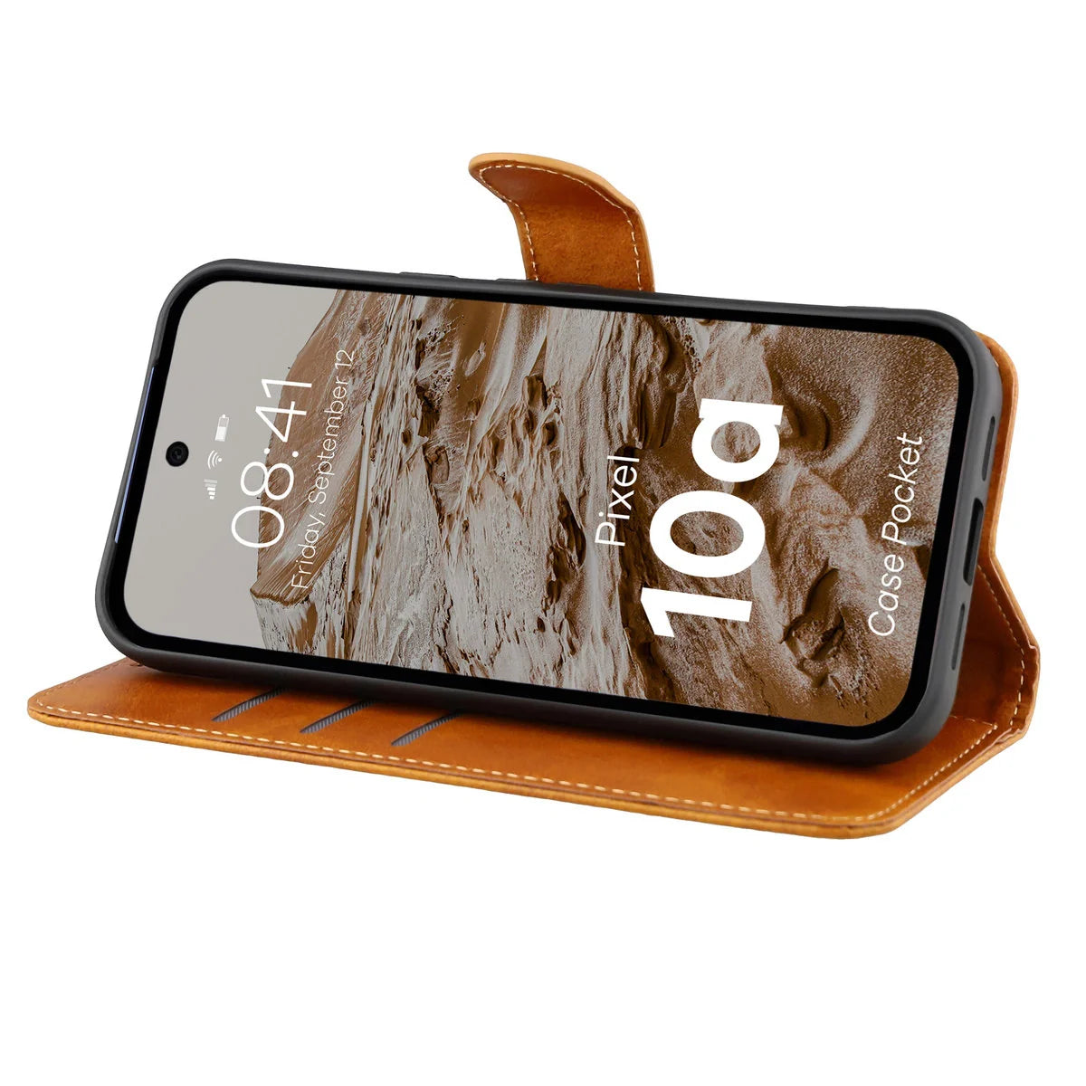 Handyhülle mit Klappe für Google Pixel 10a, Bizon Case Pocket, Braun