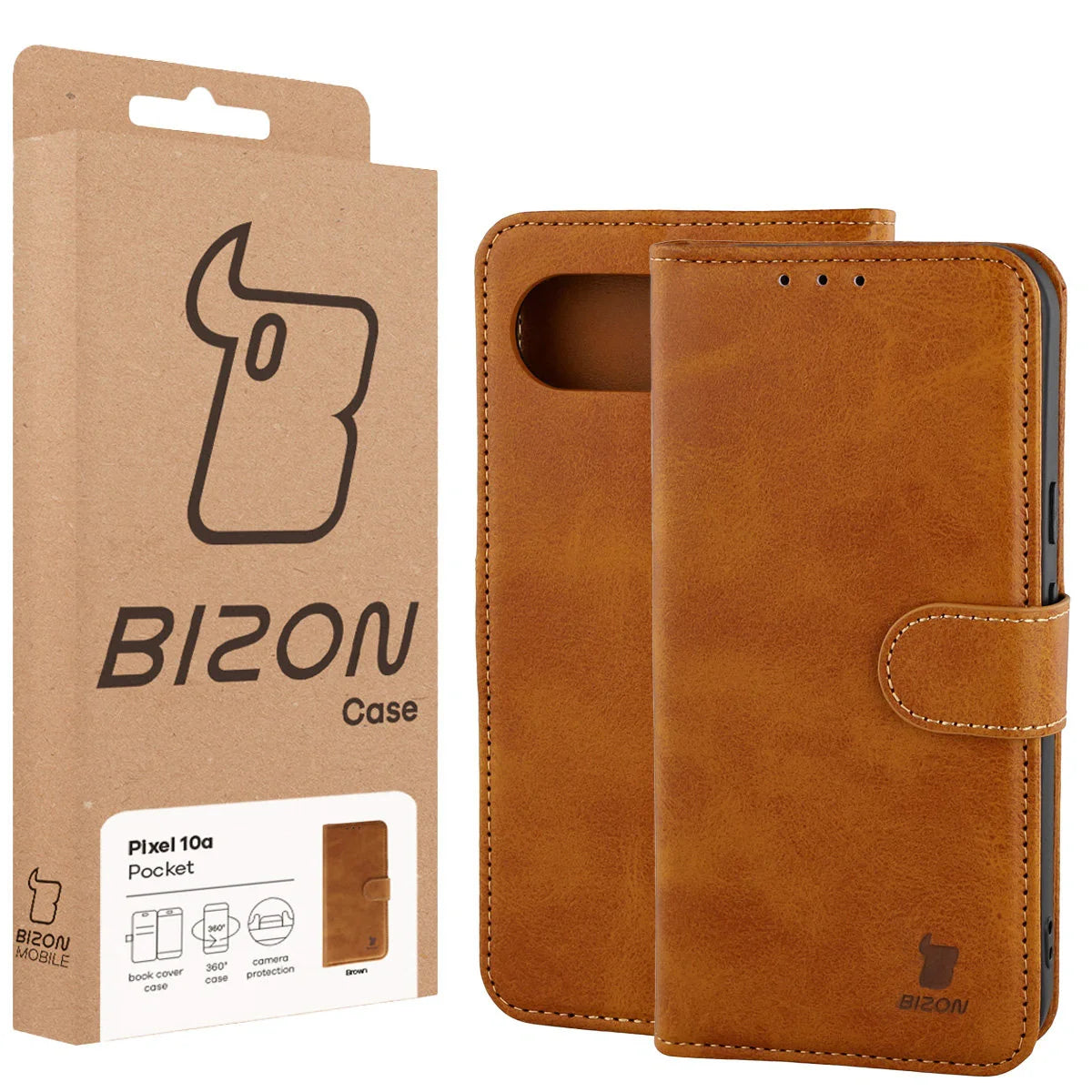 Handyhülle mit Klappe für Google Pixel 10a, Bizon Case Pocket, Braun