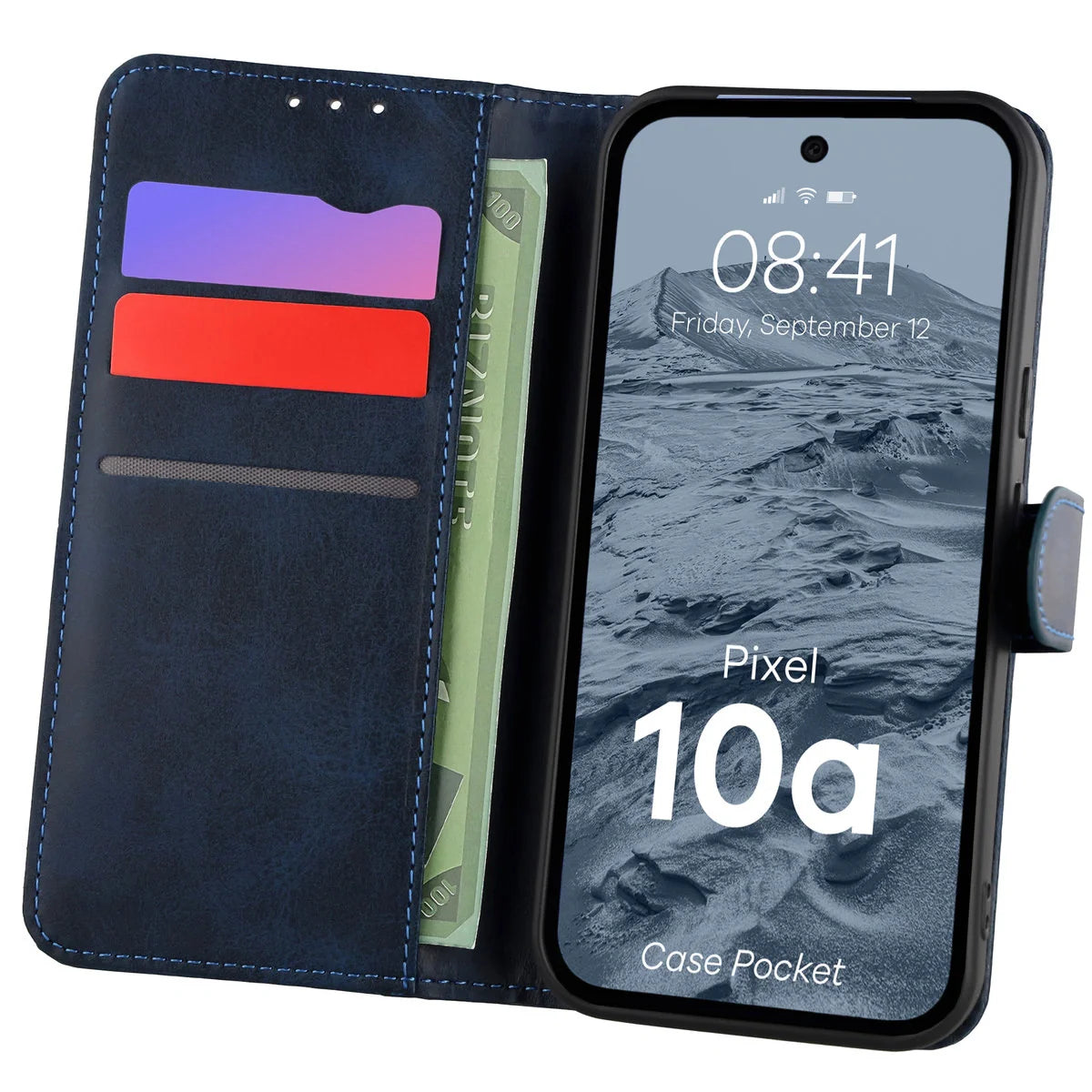 Handyhülle mit Klappe für Google Pixel 10a, Bizon Case Pocket, Dunkelblau
