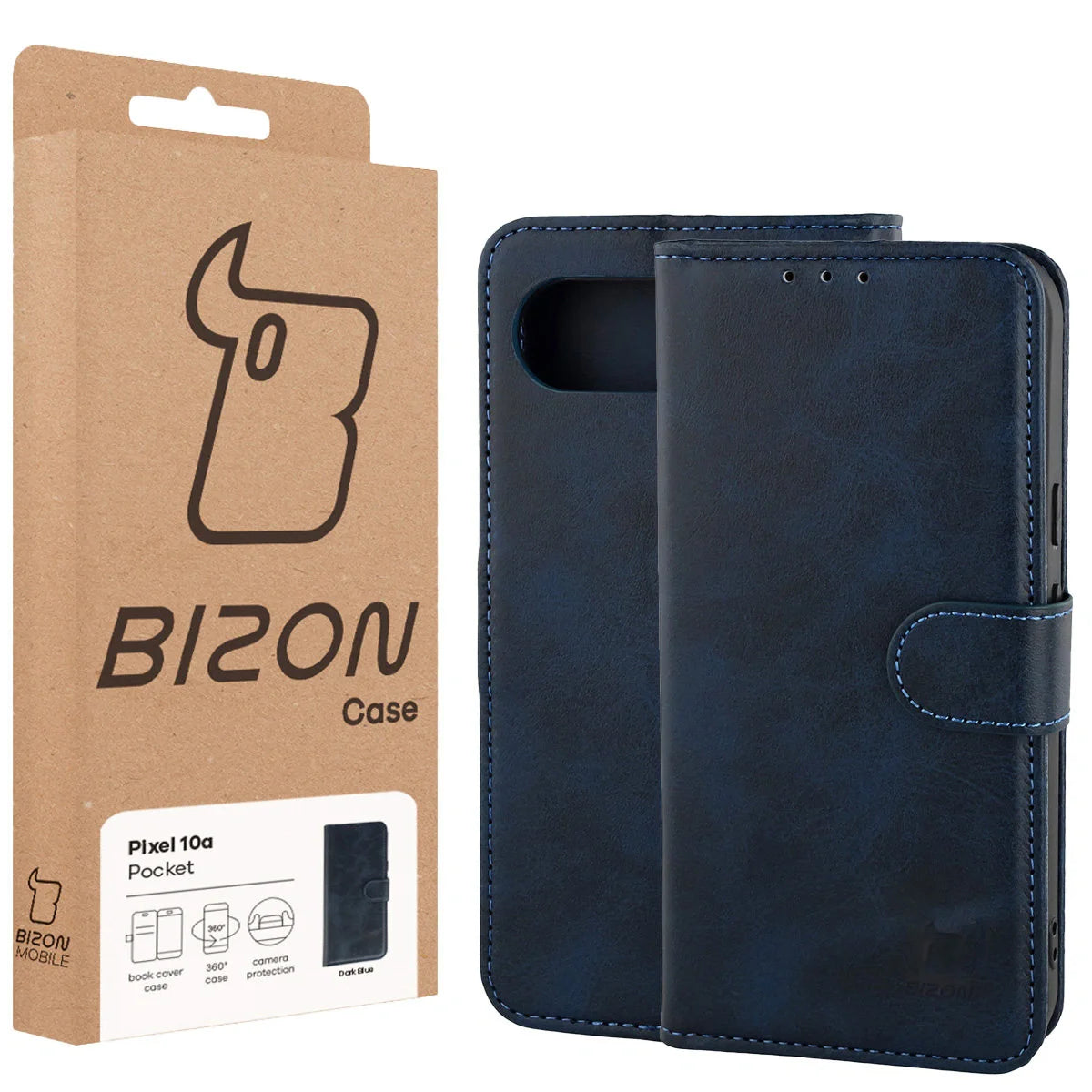 Handyhülle mit Klappe für Google Pixel 10a, Bizon Case Pocket, Dunkelblau