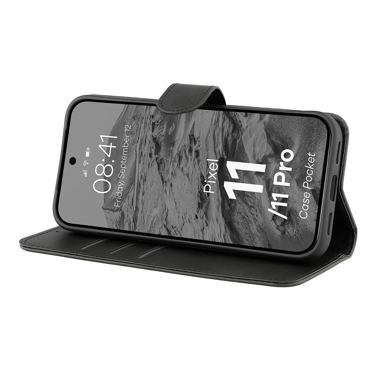 Handyhülle mit Klappe für Google Pixel 11 / 11 Pro, Bizon Case Pocket, Schwarz