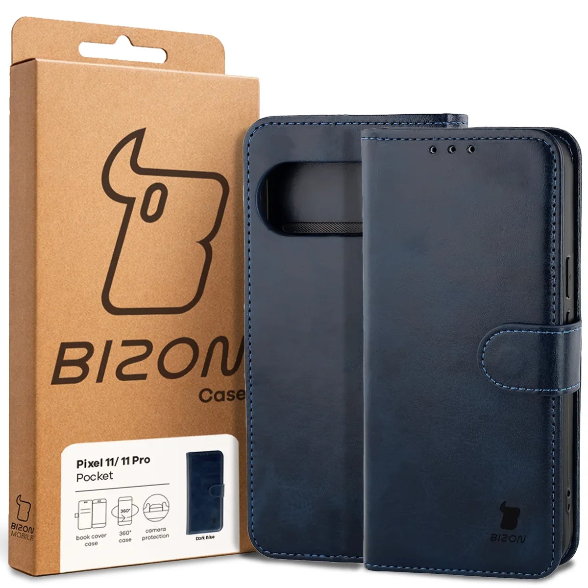 Handyhülle mit Klappe für Google Pixel 11 / 11 Pro, Bizon Case Pocket, Dunkelblau