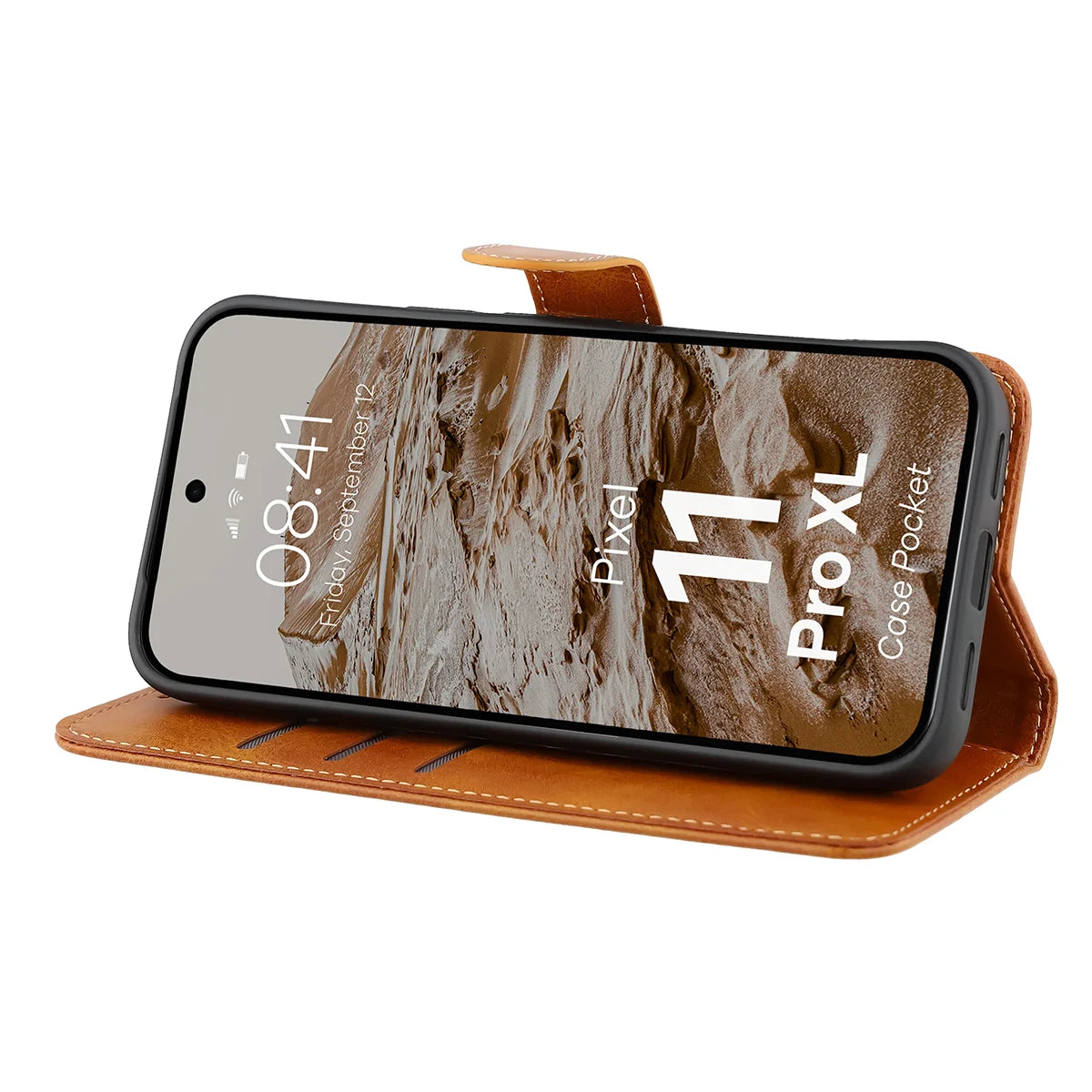 Handyhülle mit Klappe für Google Pixel 11 Pro XL, Bizon Case Pocket, Braun