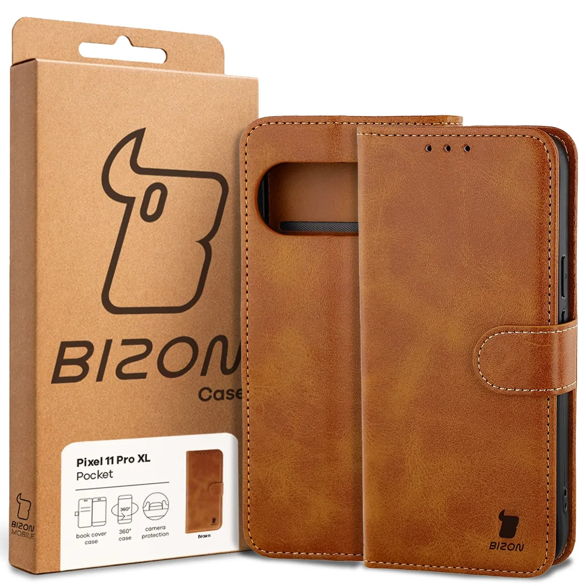 Handyhülle mit Klappe für Google Pixel 11 Pro XL, Bizon Case Pocket, Braun