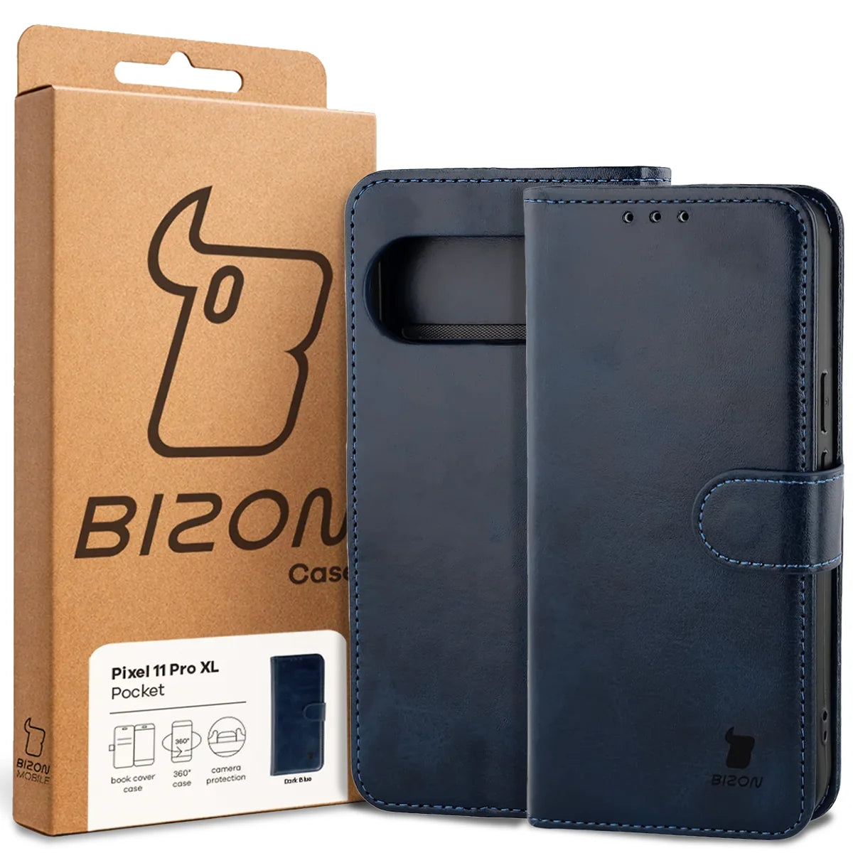 Handyhülle mit Klappe für Google Pixel 11 Pro XL, Bizon Case Pocket, Dunkelblau
