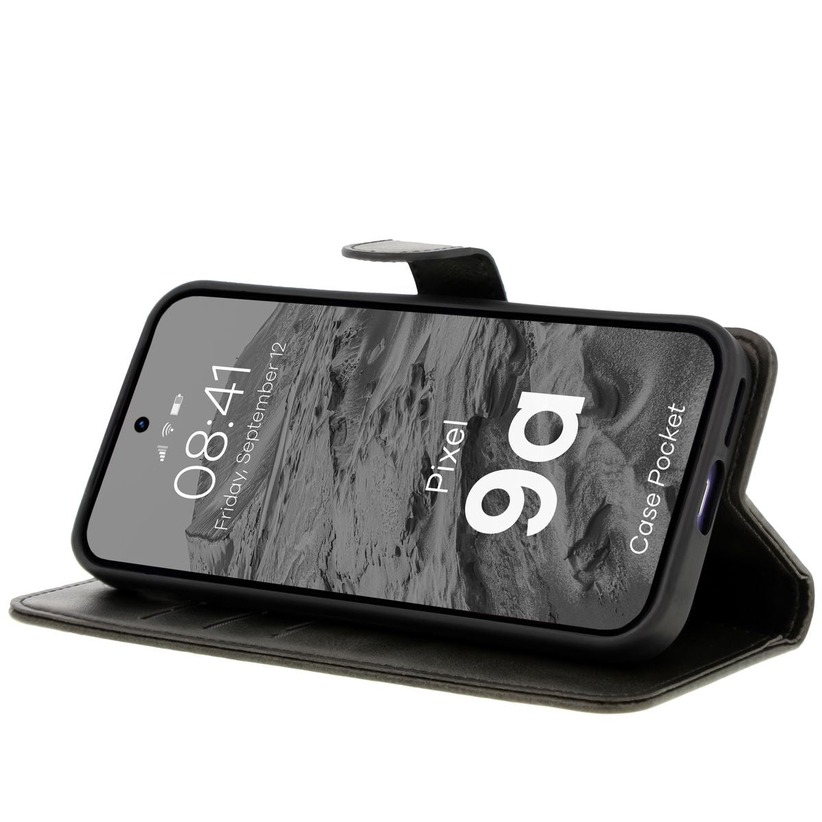 Handyhülle mit Klappe für Google Pixel 9a, Bizon Case Pocket, Schwarz