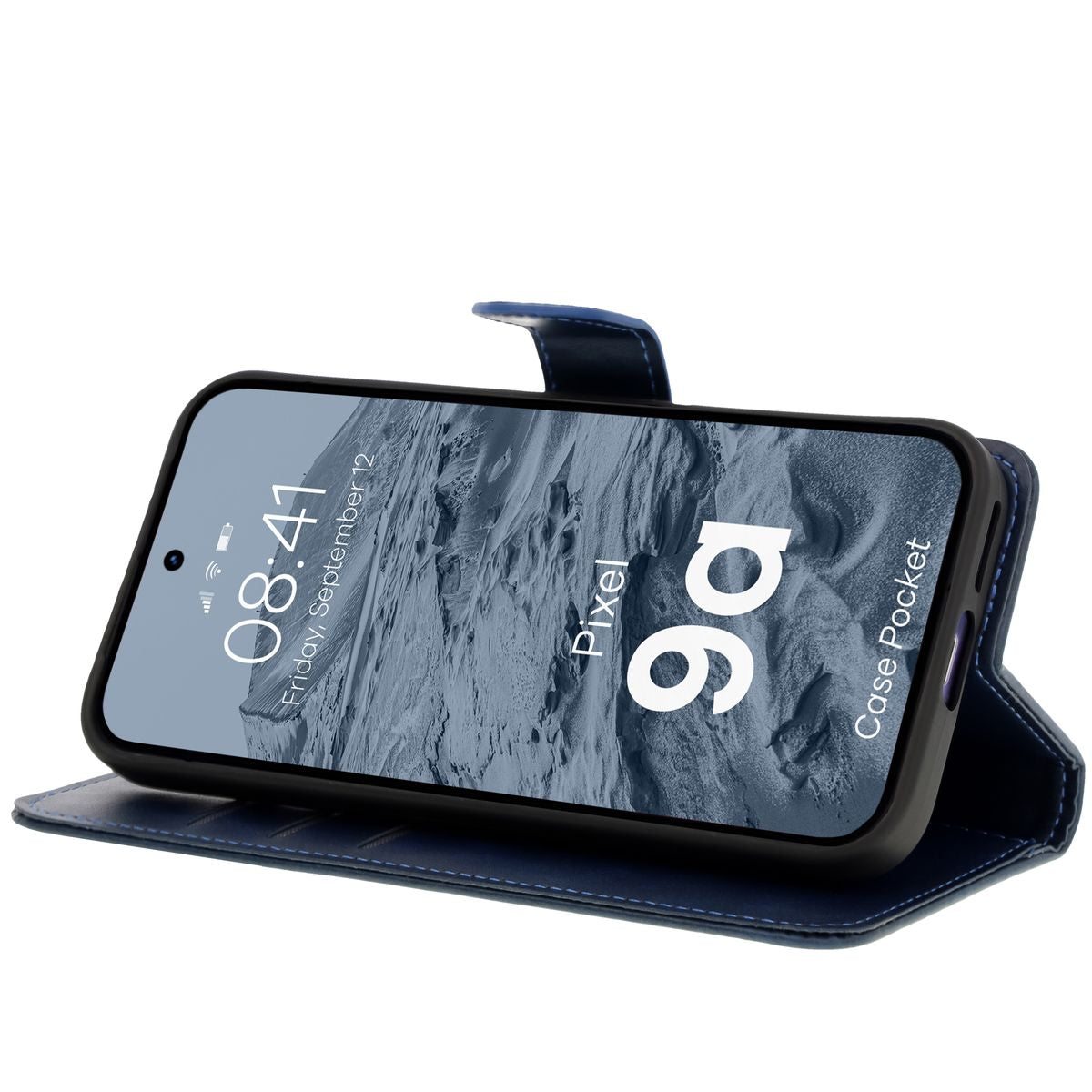 Handyhülle mit Klappe für Google Pixel 9a, Bizon Case Pocket, Dunkelblau