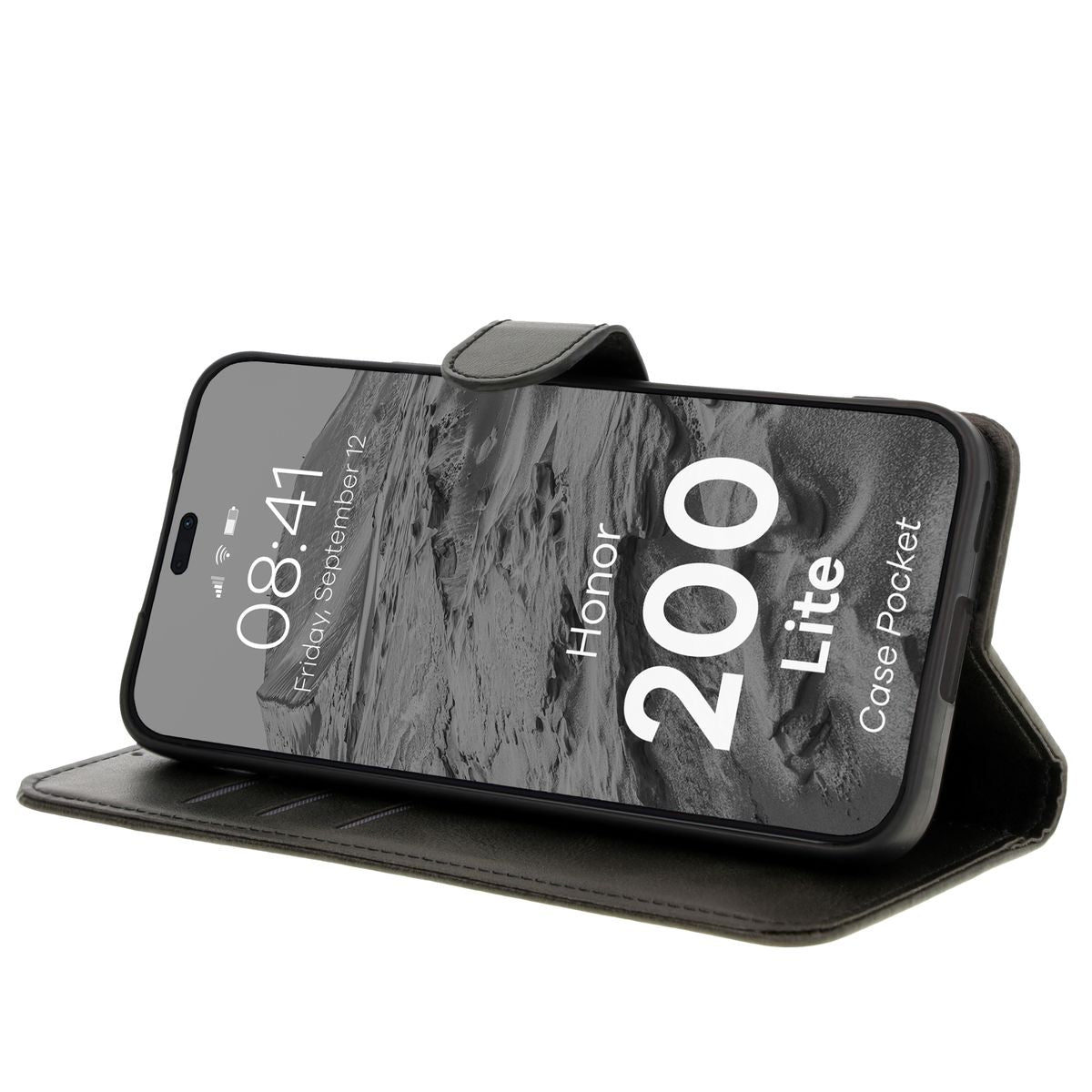 Handyhülle mit Klappe für Honor 200 Lite, Bizon Case Pocket, Schwarz
