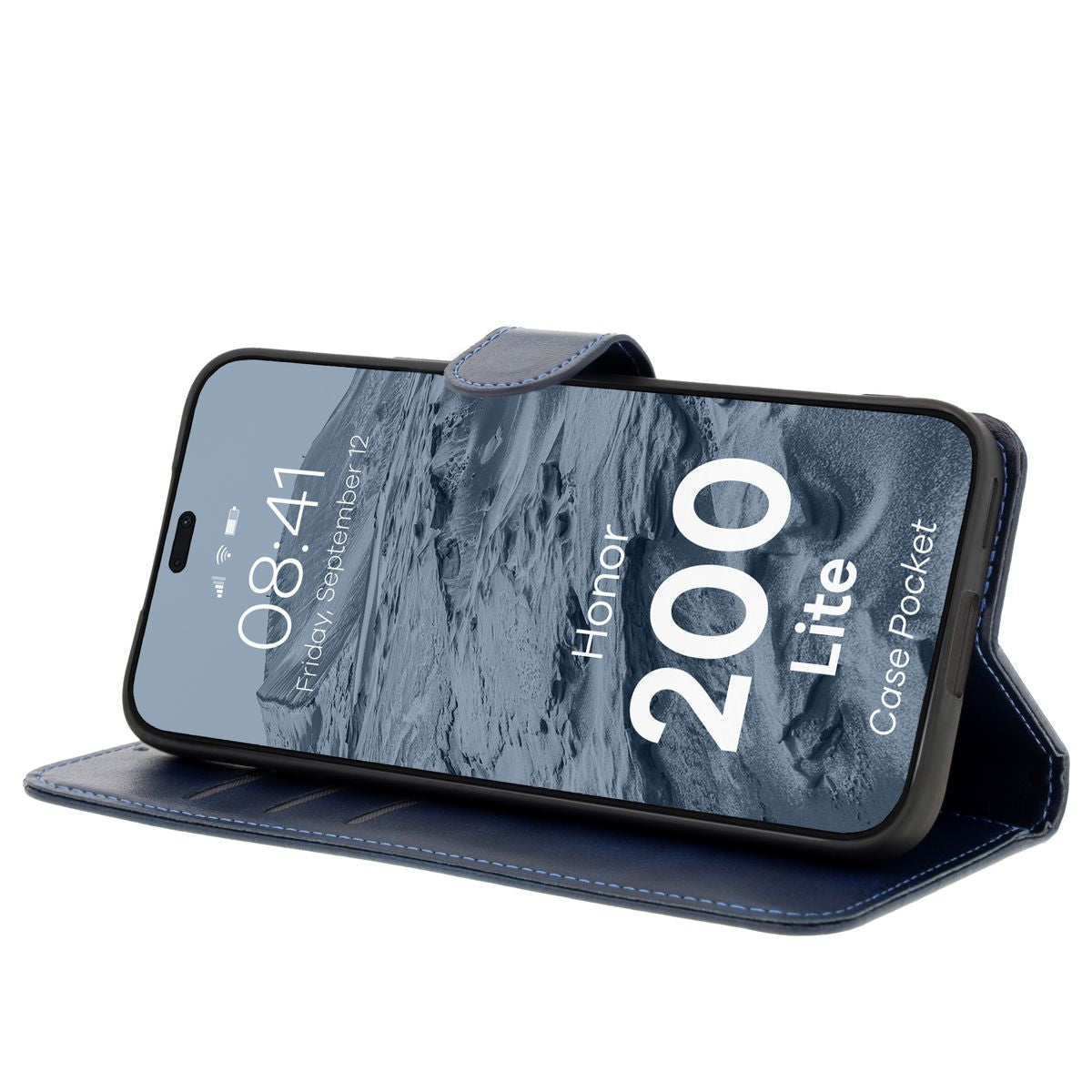 Handyhülle mit Klappe für Honor 200 Lite, Bizon Case Pocket, Dunkelblau