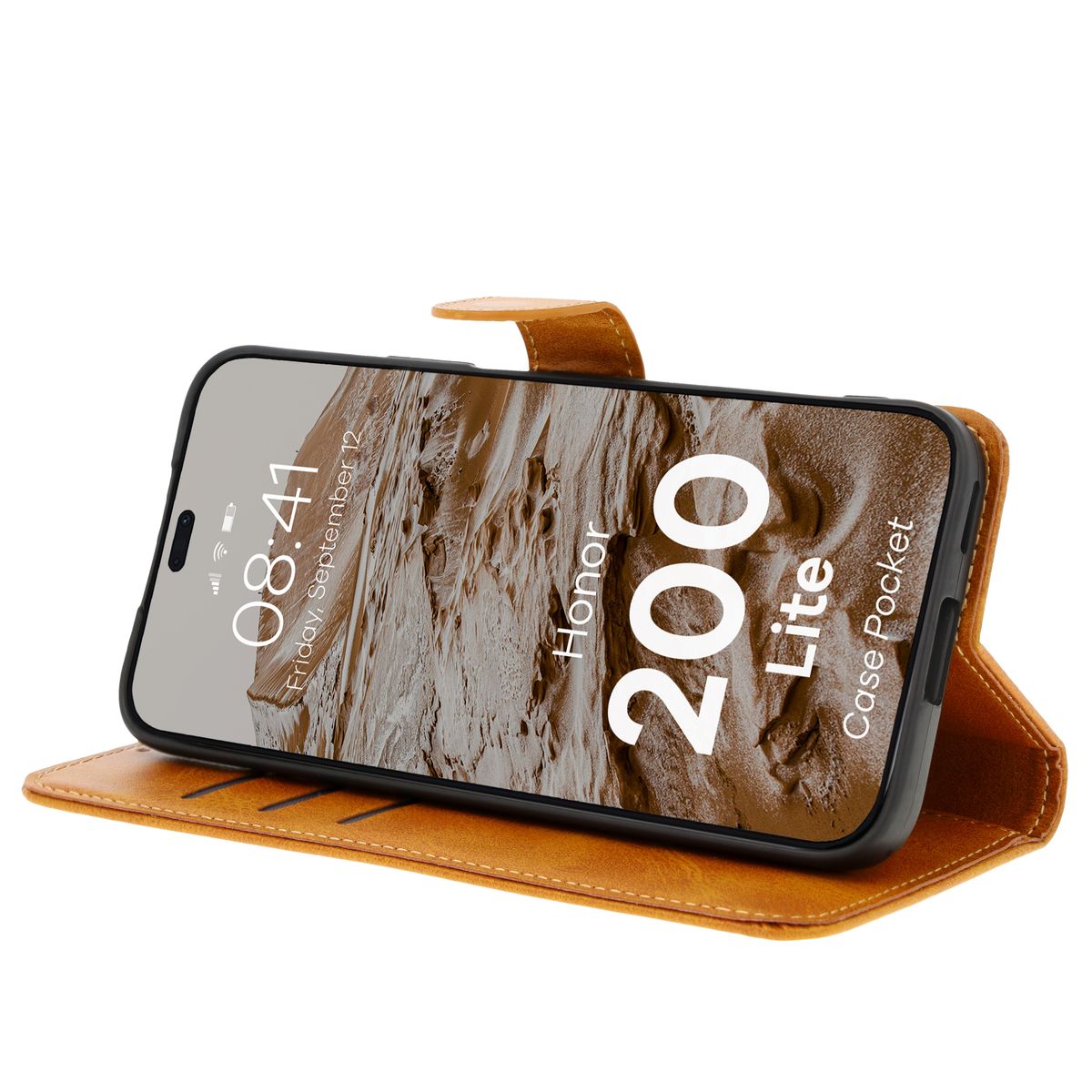 Handyhülle mit Klappe für Honor 200 Lite, Bizon Case Pocket, Braun