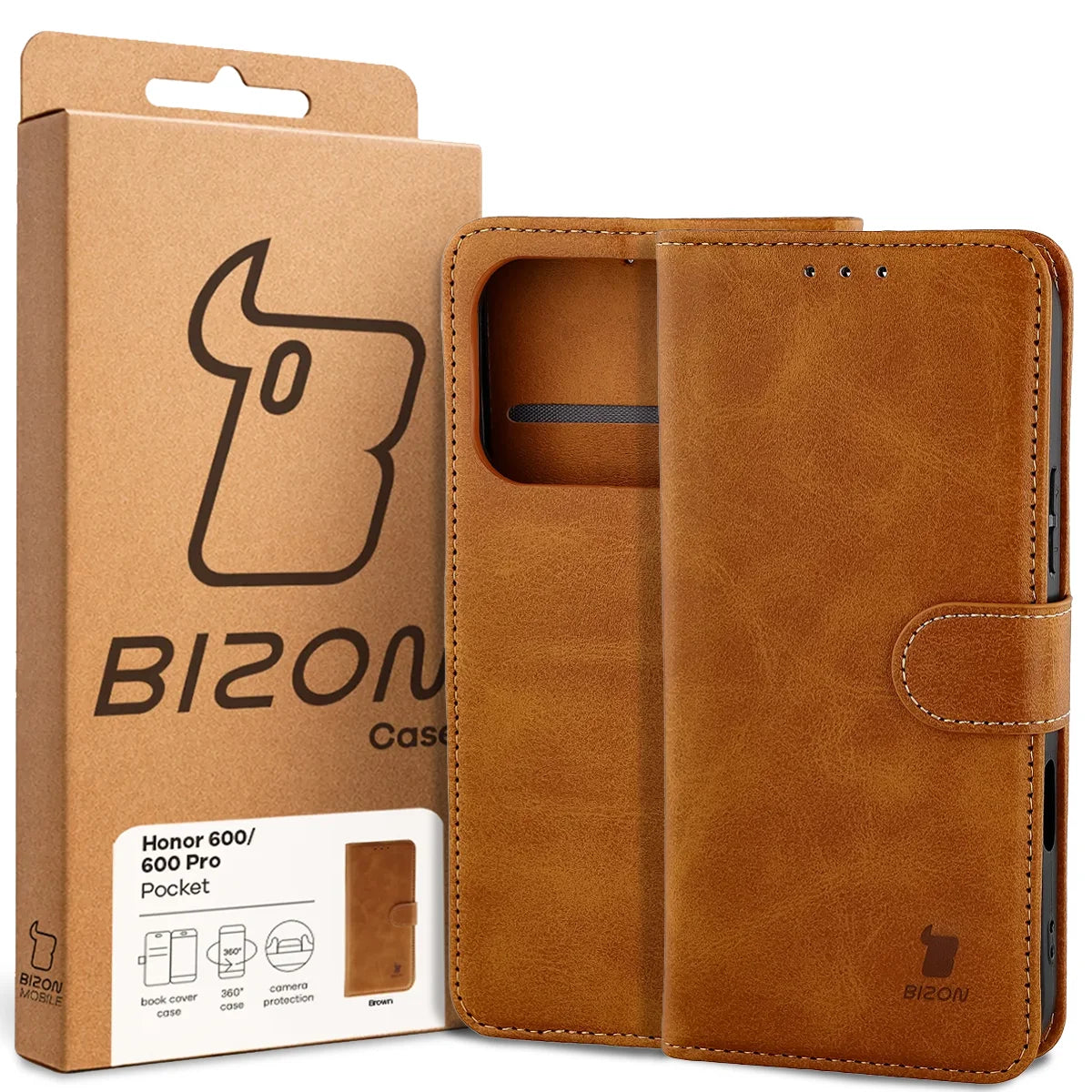 Handyhülle mit Klappe für Honor 600 5G / 600 Pro 5G, Bizon Case Pocket, Braun