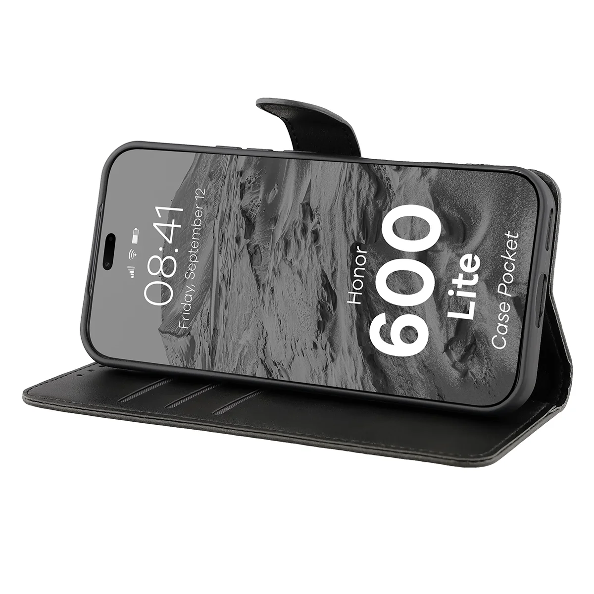 Handyhülle mit Klappe für Honor 600 Lite 5G, Bizon Case Pocket, Schwarz
