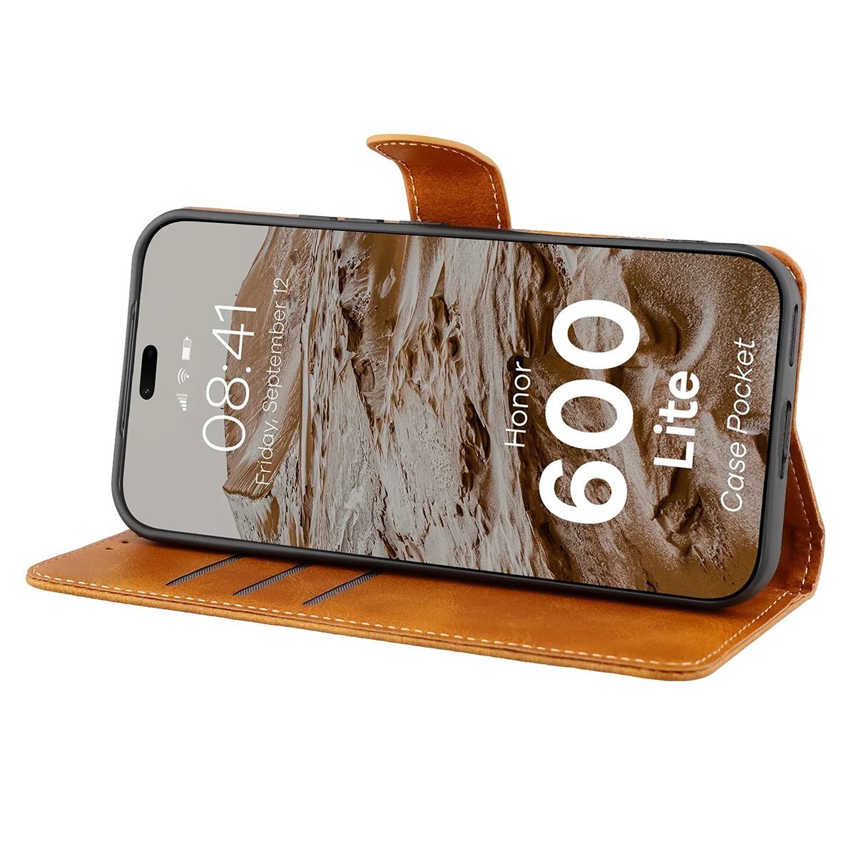 Handyhülle mit Klappe für Honor 600 Lite 5G, Bizon Case Pocket, Braun