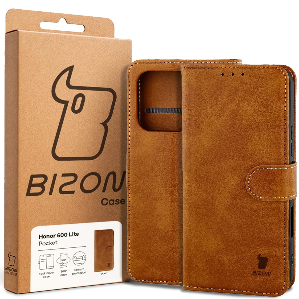 Handyhülle mit Klappe für Honor 600 Lite 5G, Bizon Case Pocket, Braun