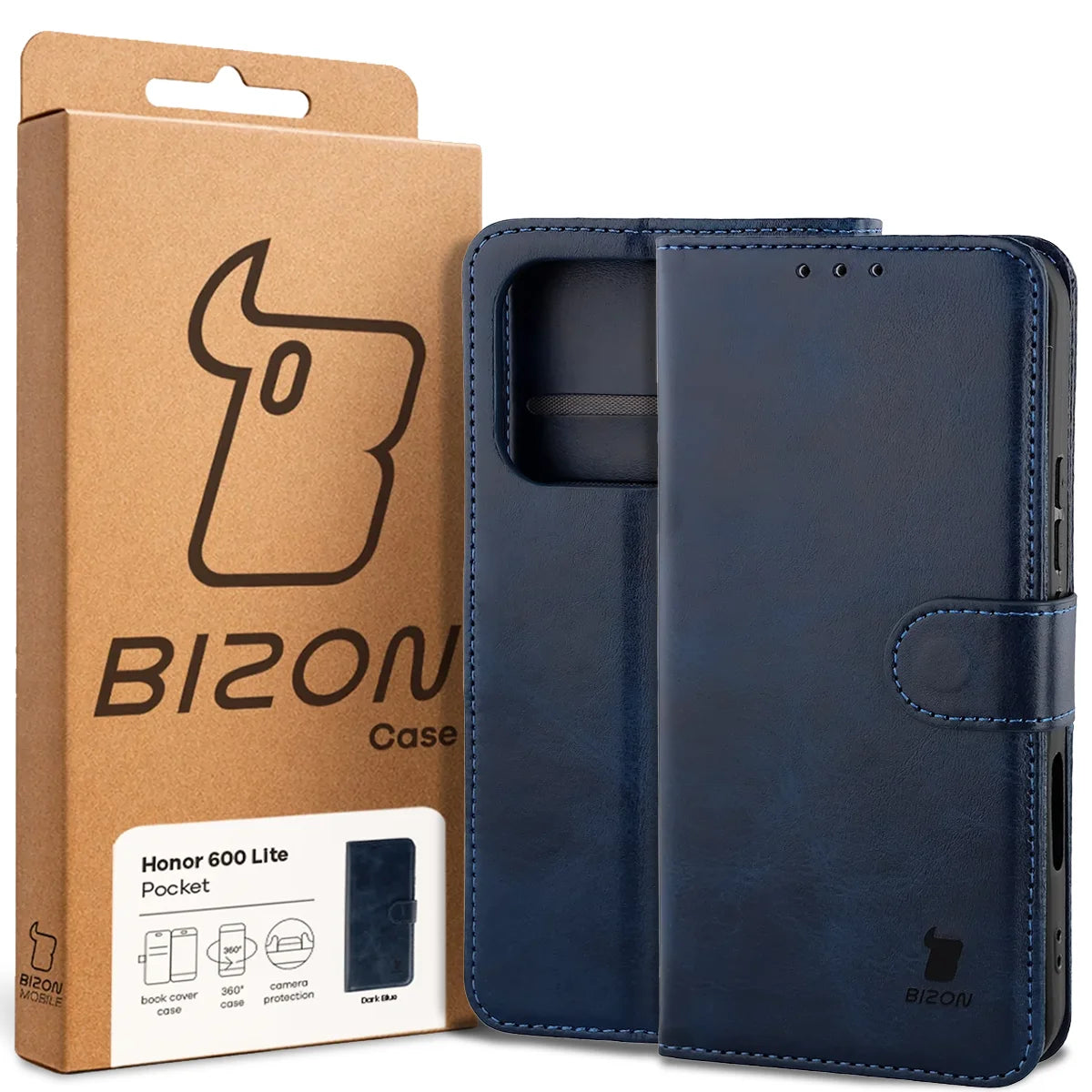 Handyhülle mit Klappe für Honor 600 Lite 5G, Bizon Case Pocket, Dunkelblau