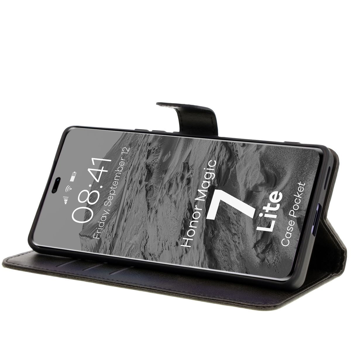 Handyhülle mit Klappe für Honor Magic7 Lite, Bizon Case Pocket, Schwarz