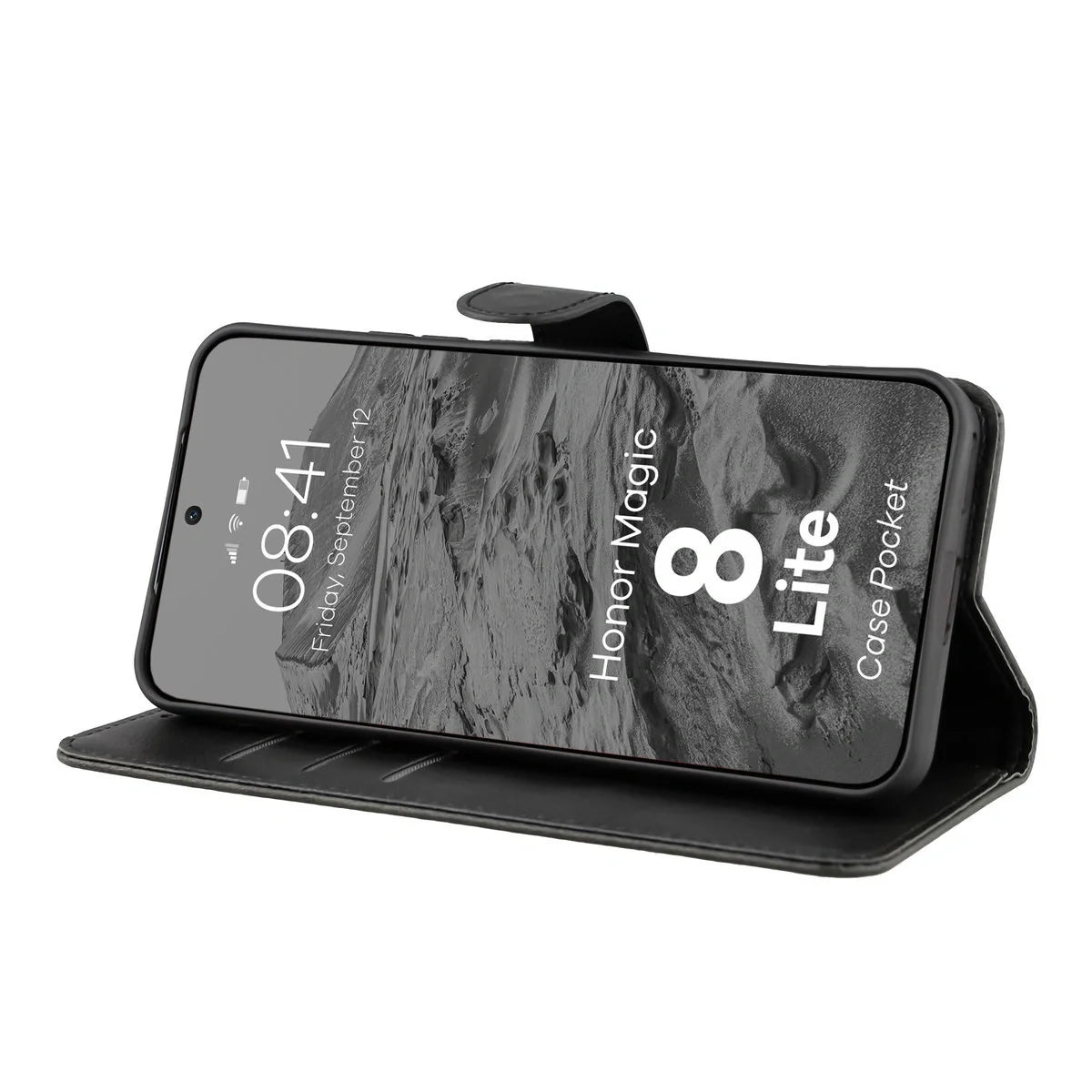 Handyhülle mit Klappe für Honor Magic8 Lite, Bizon Case Pocket, Schwarz
