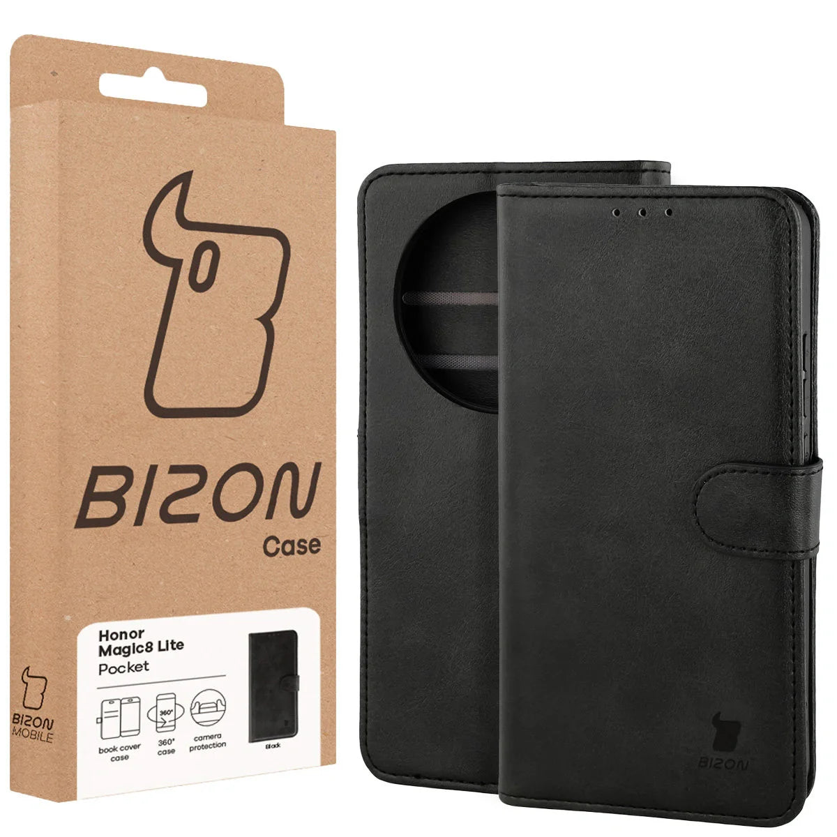 Handyhülle mit Klappe für Honor Magic8 Lite, Bizon Case Pocket, Schwarz