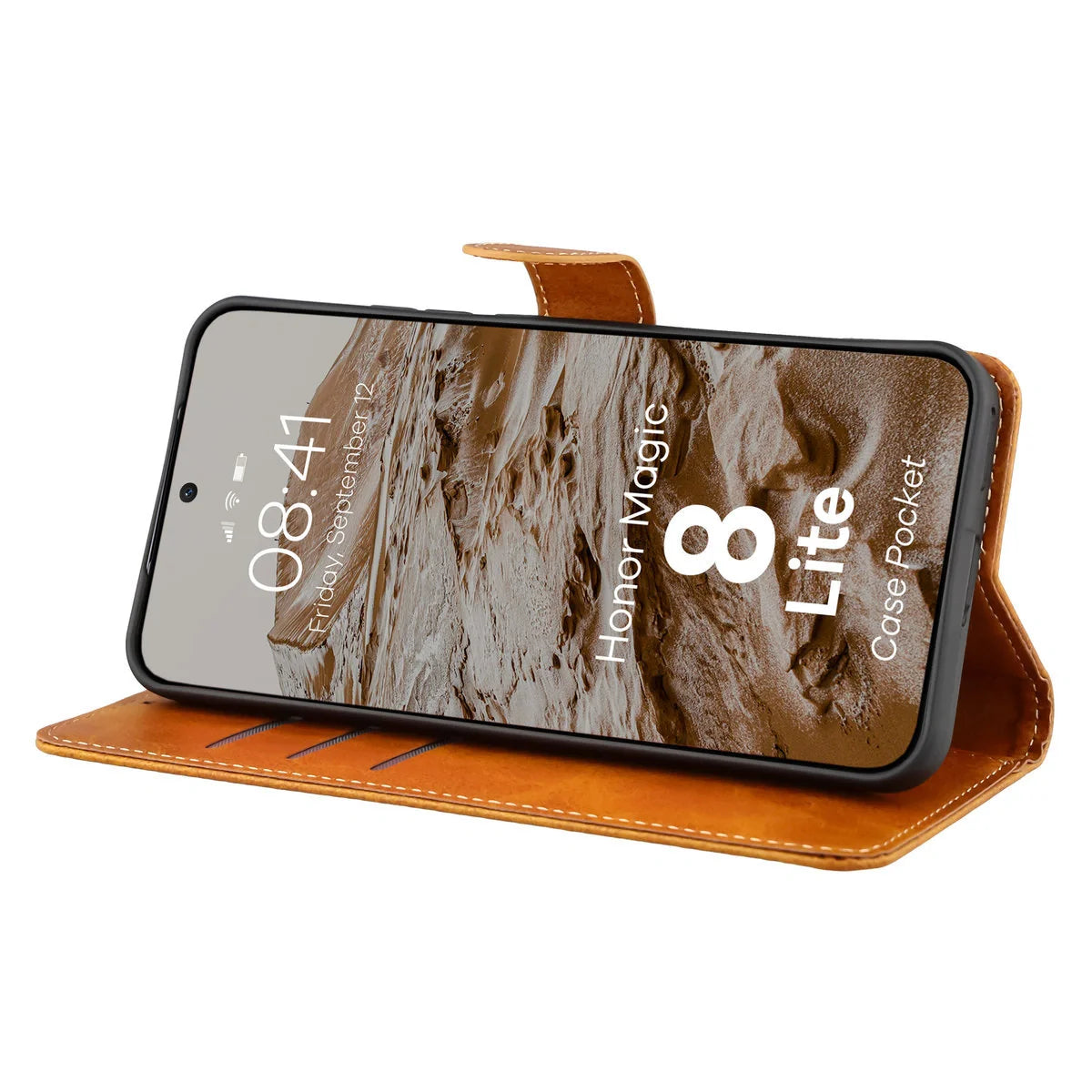 Handyhülle mit Klappe für Honor Magic8 Lite, Bizon Case Pocket, Braun