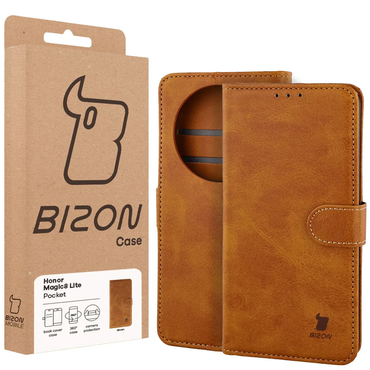 Handyhülle mit Klappe für Honor Magic8 Lite, Bizon Case Pocket, Braun