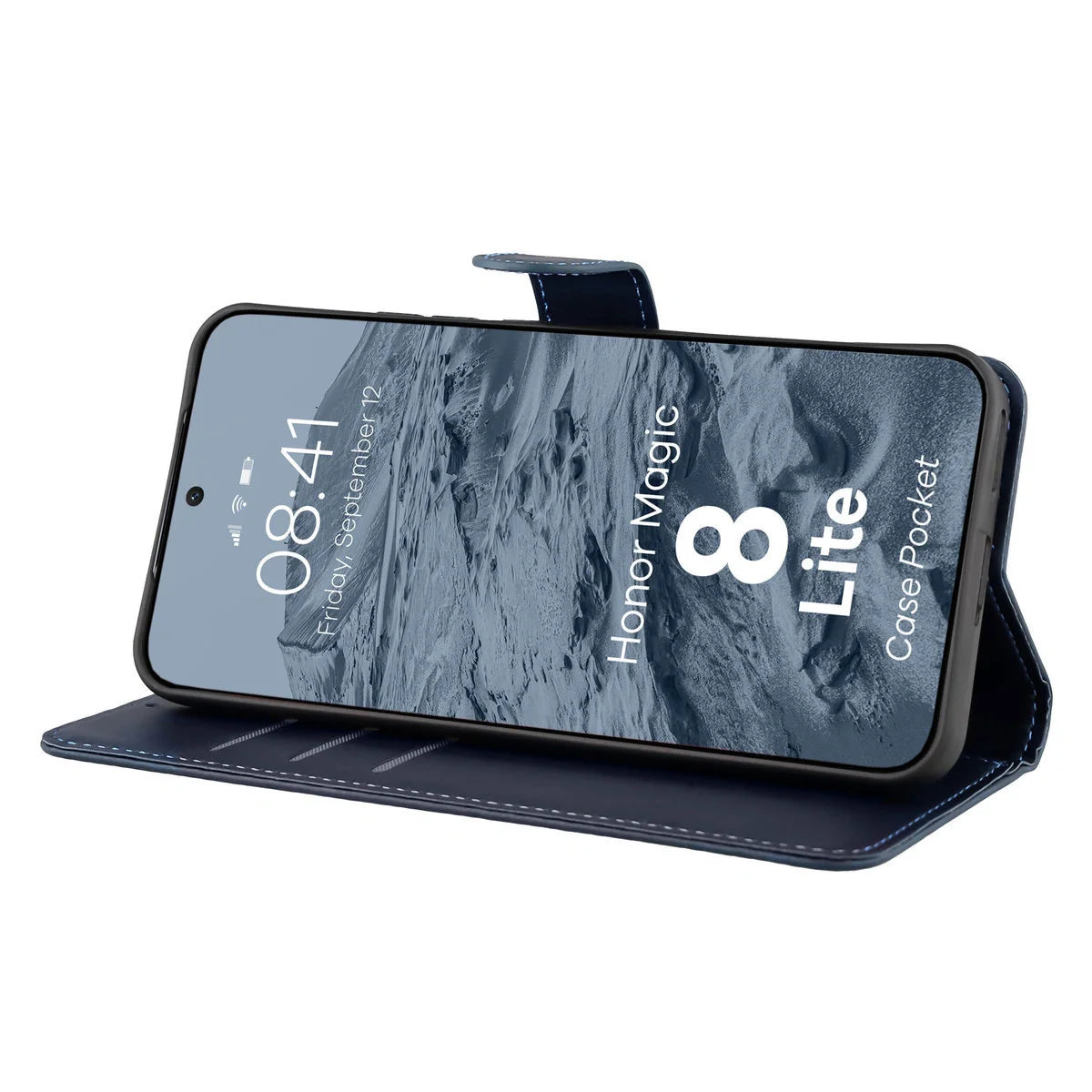 Handyhülle mit Klappe für Honor Magic8 Lite, Bizon Case Pocket, Dunkelblau