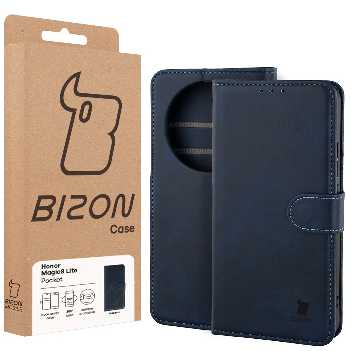 Handyhülle mit Klappe für Honor Magic8 Lite, Bizon Case Pocket, Dunkelblau