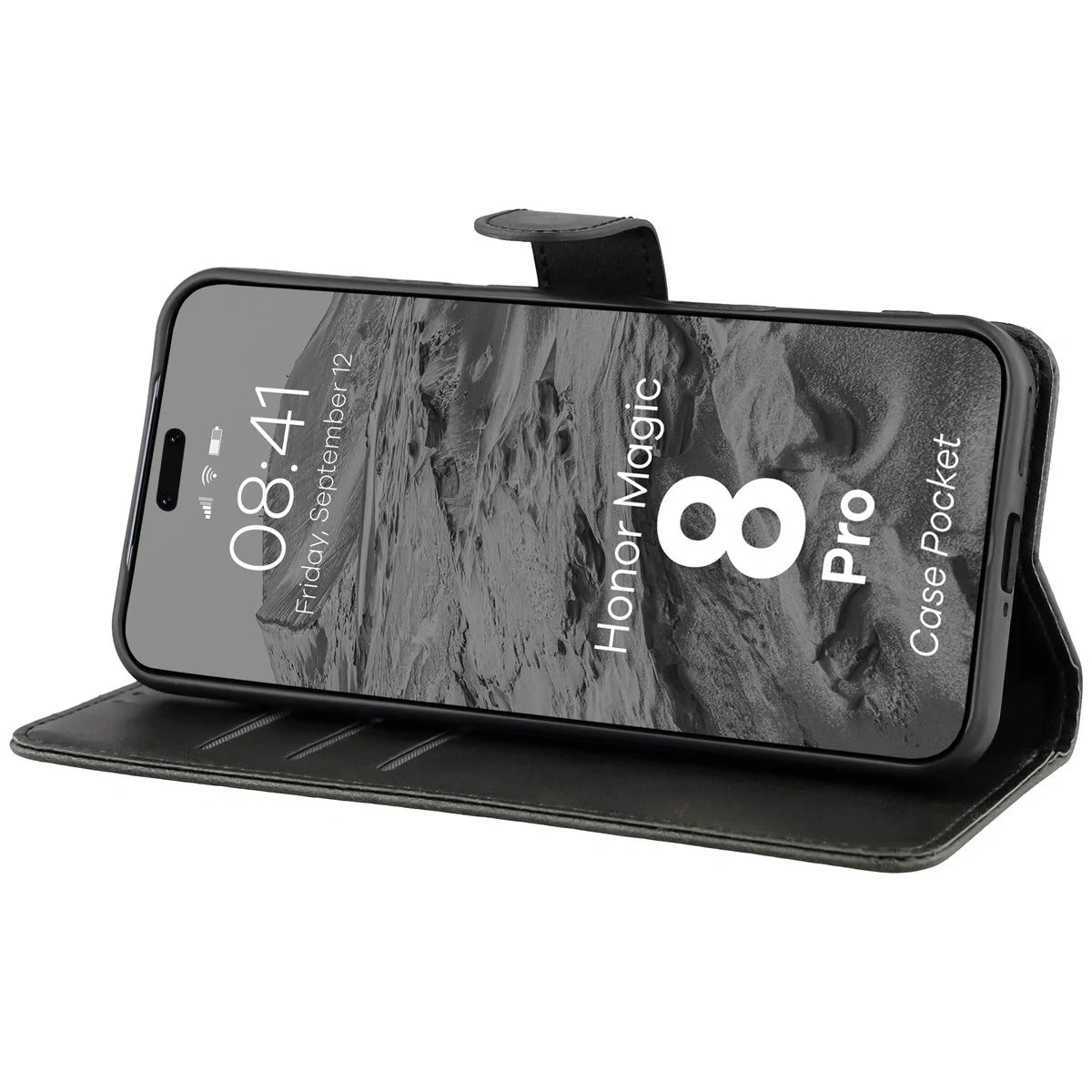 Handyhülle mit Klappe für Honor Magic8 Pro, Bizon Case Pocket, Schwarz