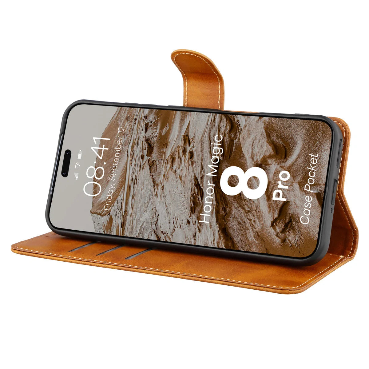 Handyhülle mit Klappe für Honor Magic8 Pro, Bizon Case Pocket, Braun
