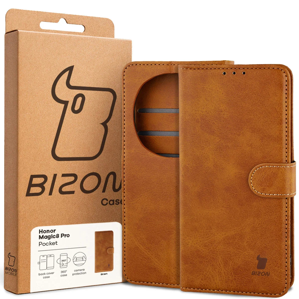 Handyhülle mit Klappe für Honor Magic8 Pro, Bizon Case Pocket, Braun