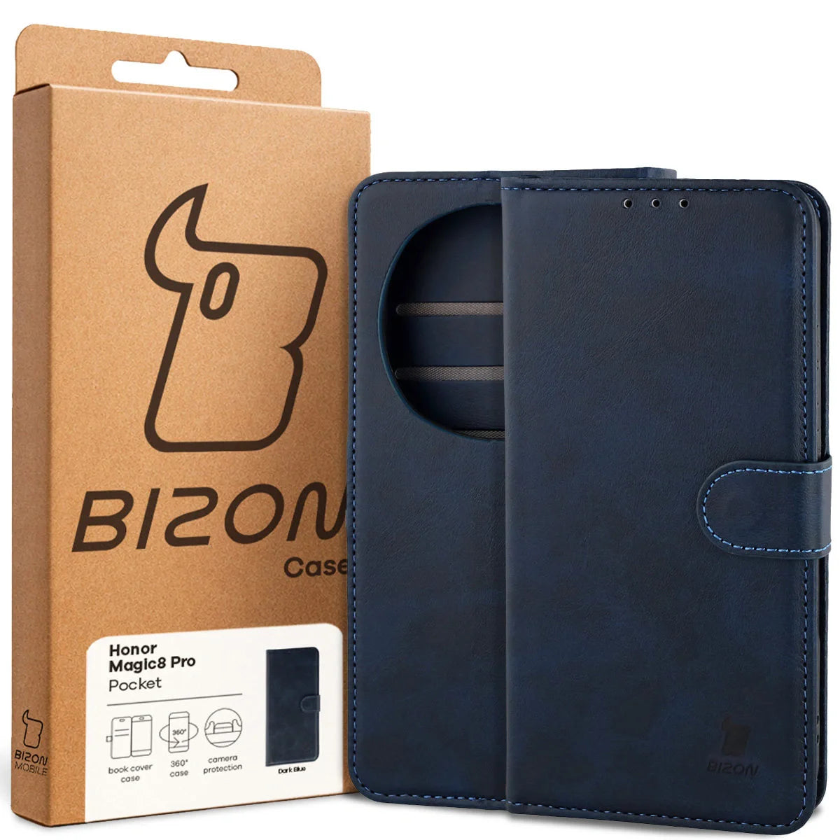 Handyhülle mit Klappe für Honor Magic8 Pro, Bizon Case Pocket, Dunkelblau