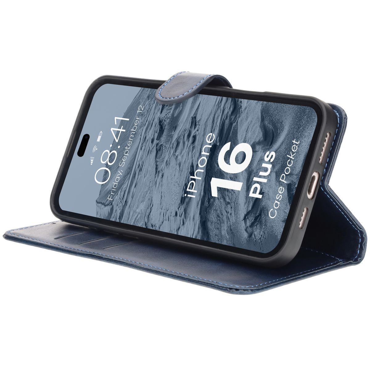 dunkelblaue handyhülle Handyhülle mit Klappe für iPhone 16 Plus, Bizon Case Pocket, Dunkelbla